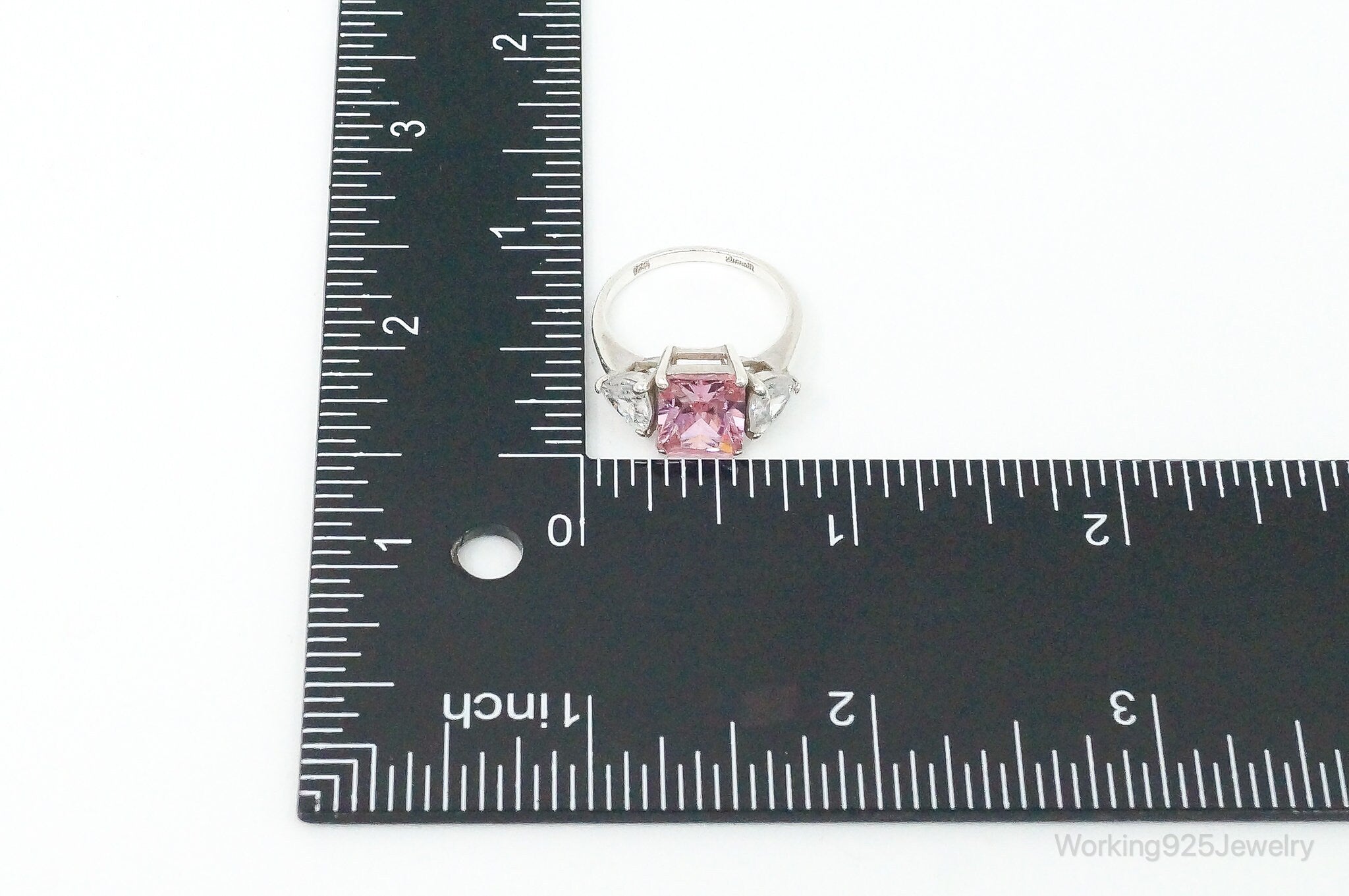 Vintage Large Pink Cubic Zirconia Sterling Silver Statement Ring - Size 7.25