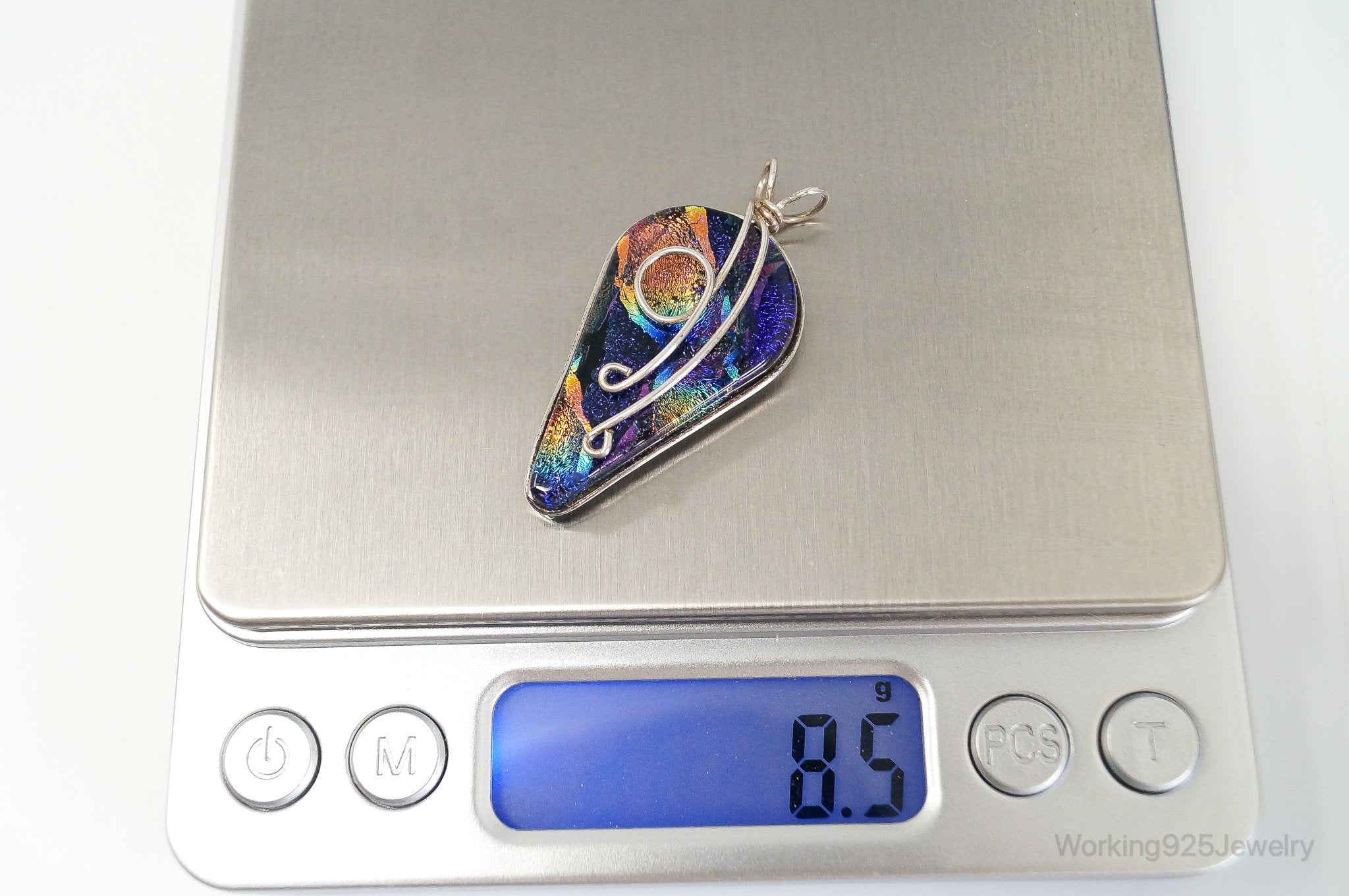 Vintage Large Dichroic Glass Sterling Silver Necklace Pendant