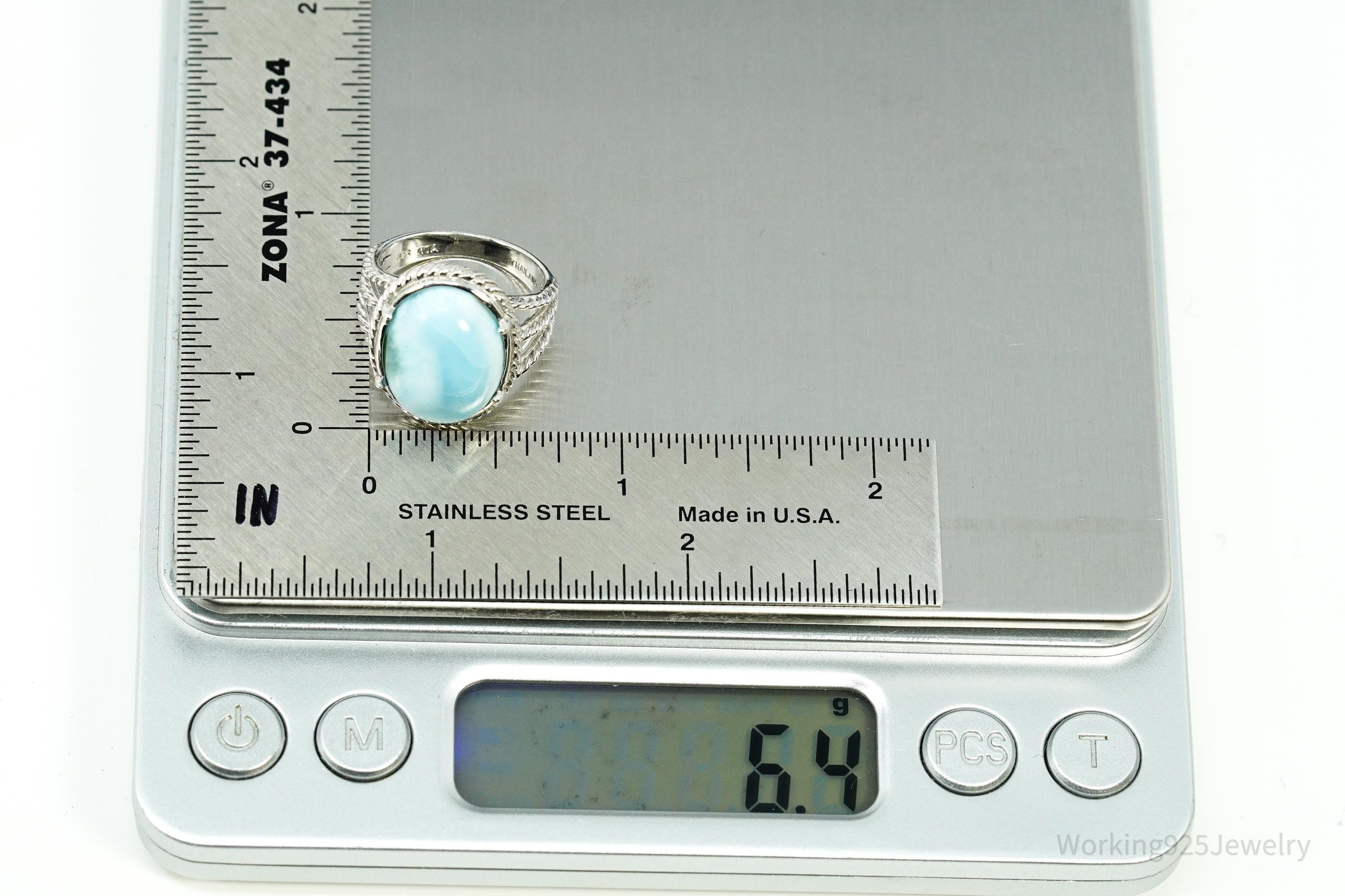 Vintage Blue Larimar Sterling Silver Ring - Size 5.75