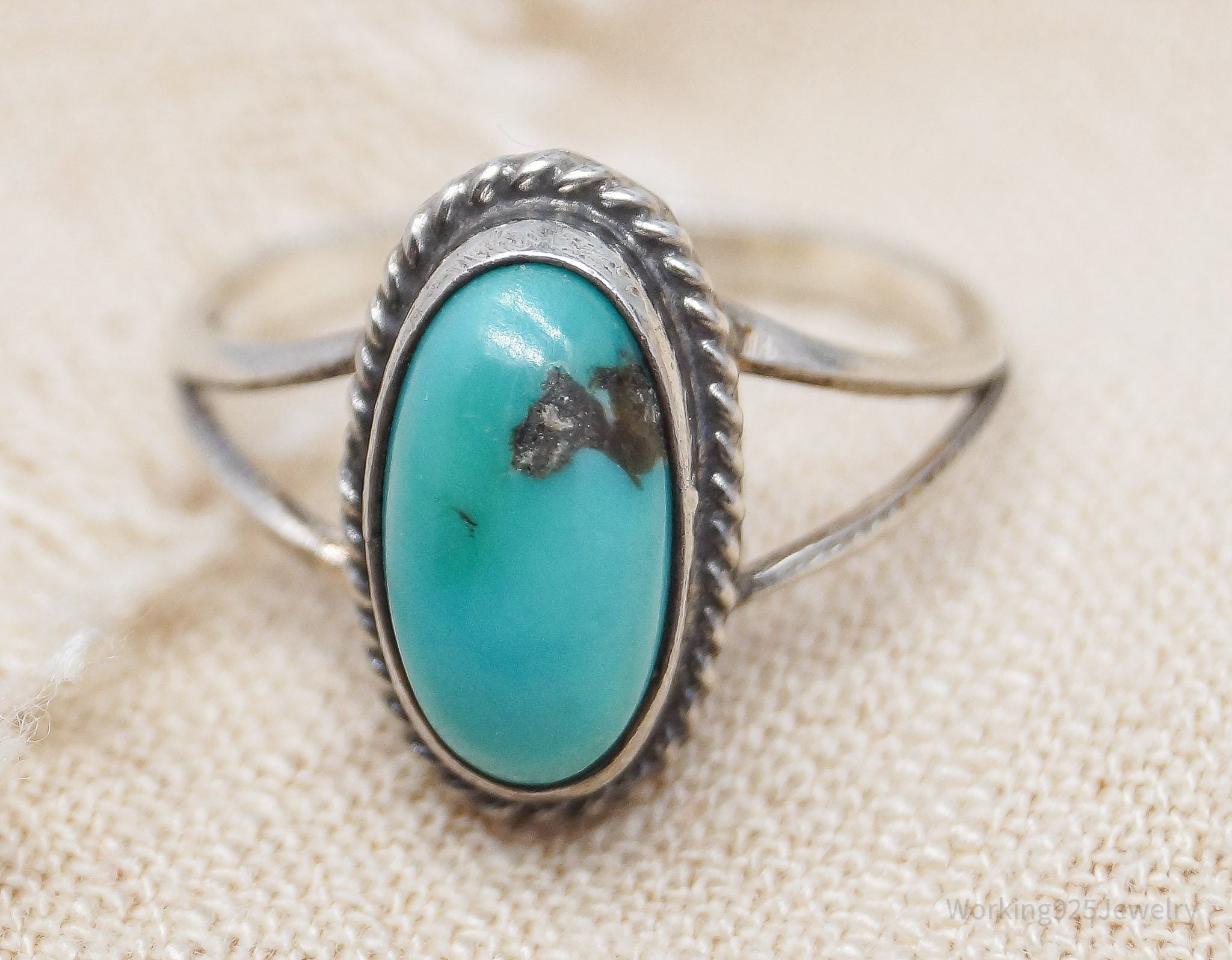 Vintage Native American Turquoise Silver Ring - Size 6.5