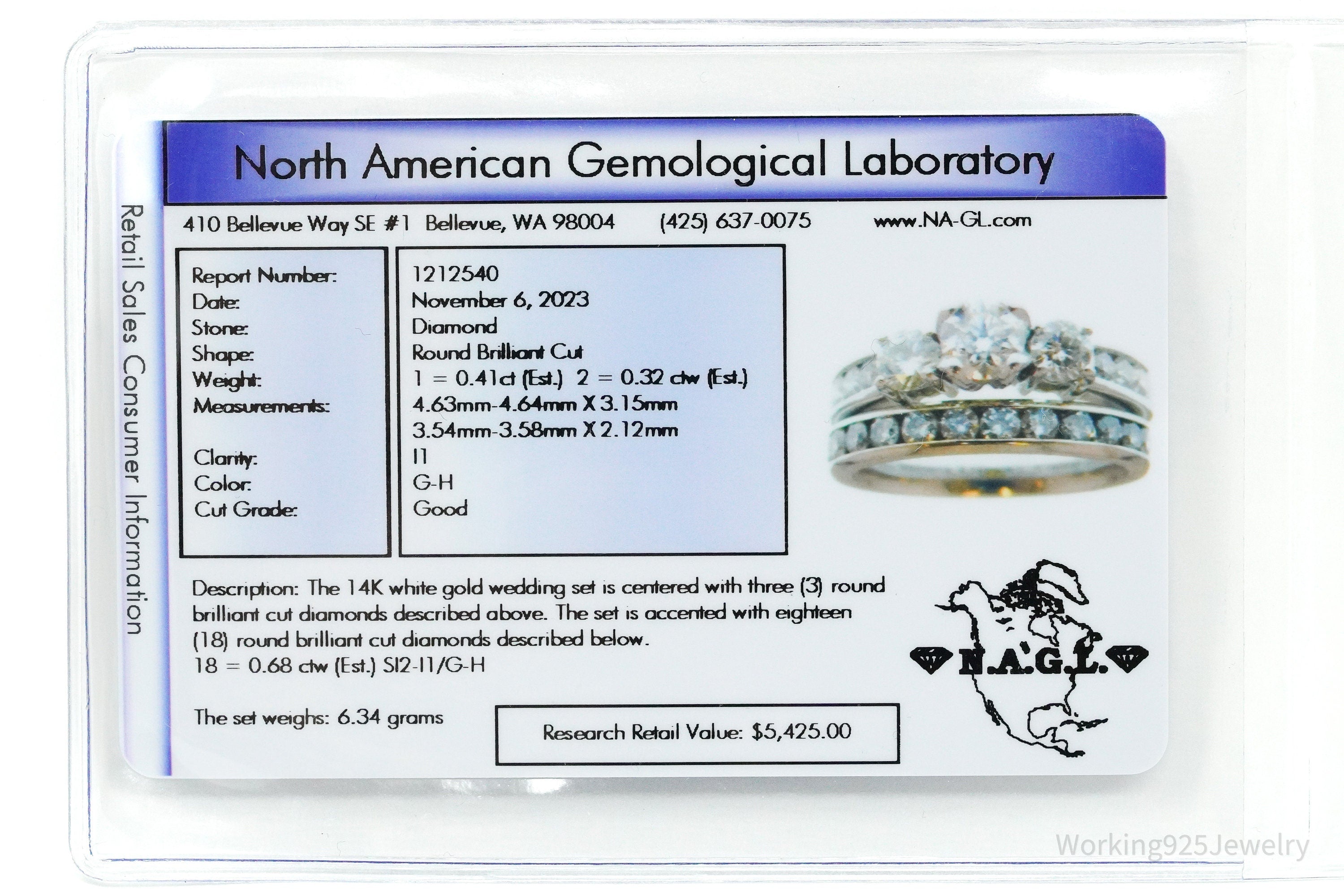 Diamonds & 18K White Gold Wedding Set Ring - Size 5.5