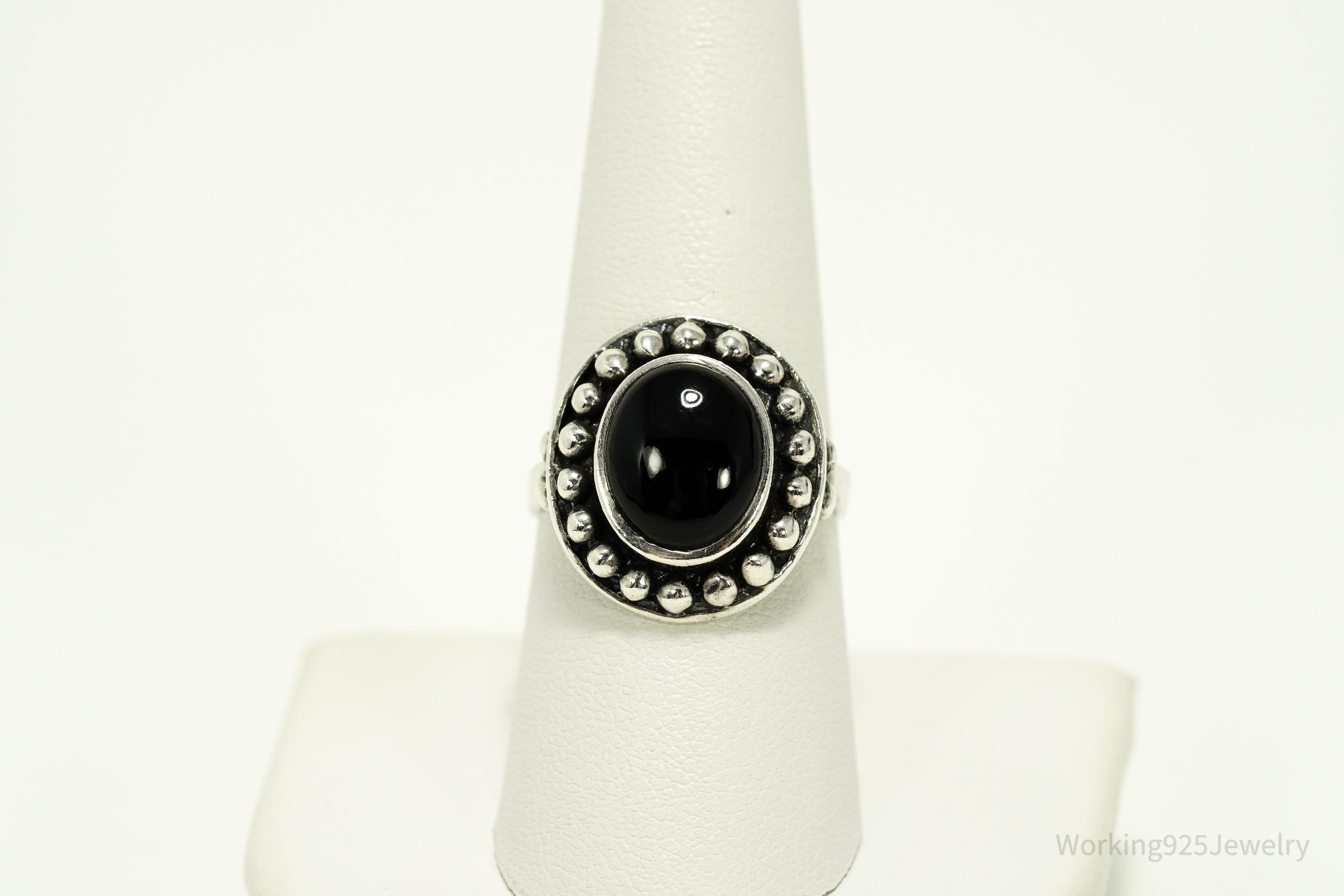 Vintage Black Onyx Sterling Silver Ring - Size 8.25