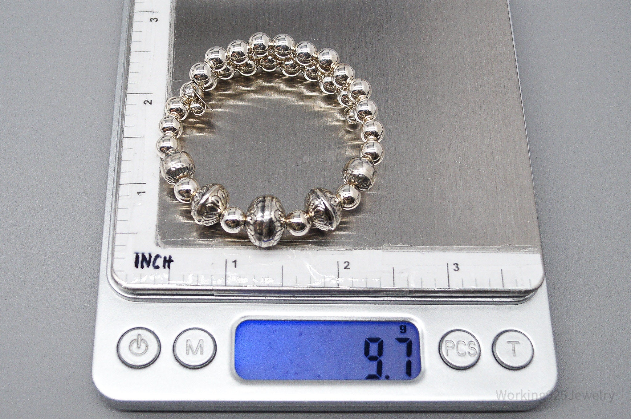 Vintage Native Carolyn Pollack Sterling Silver Adjustable Bead Bracelet 5"-7"