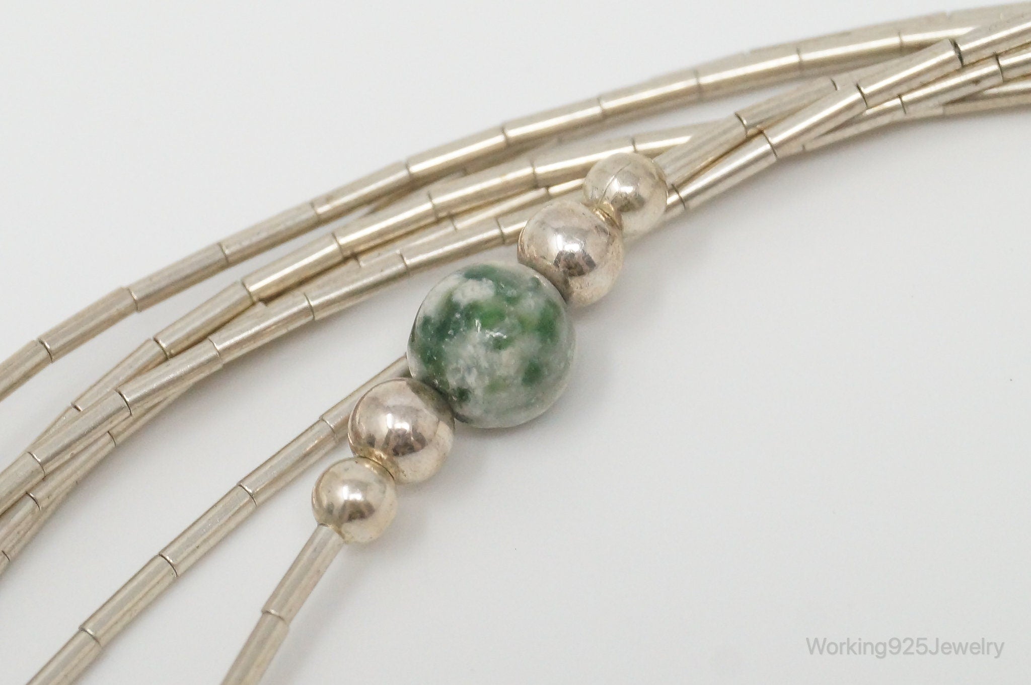 Vintage Native American Unsigned Green Spot Jasper Sterling Silver Necklace