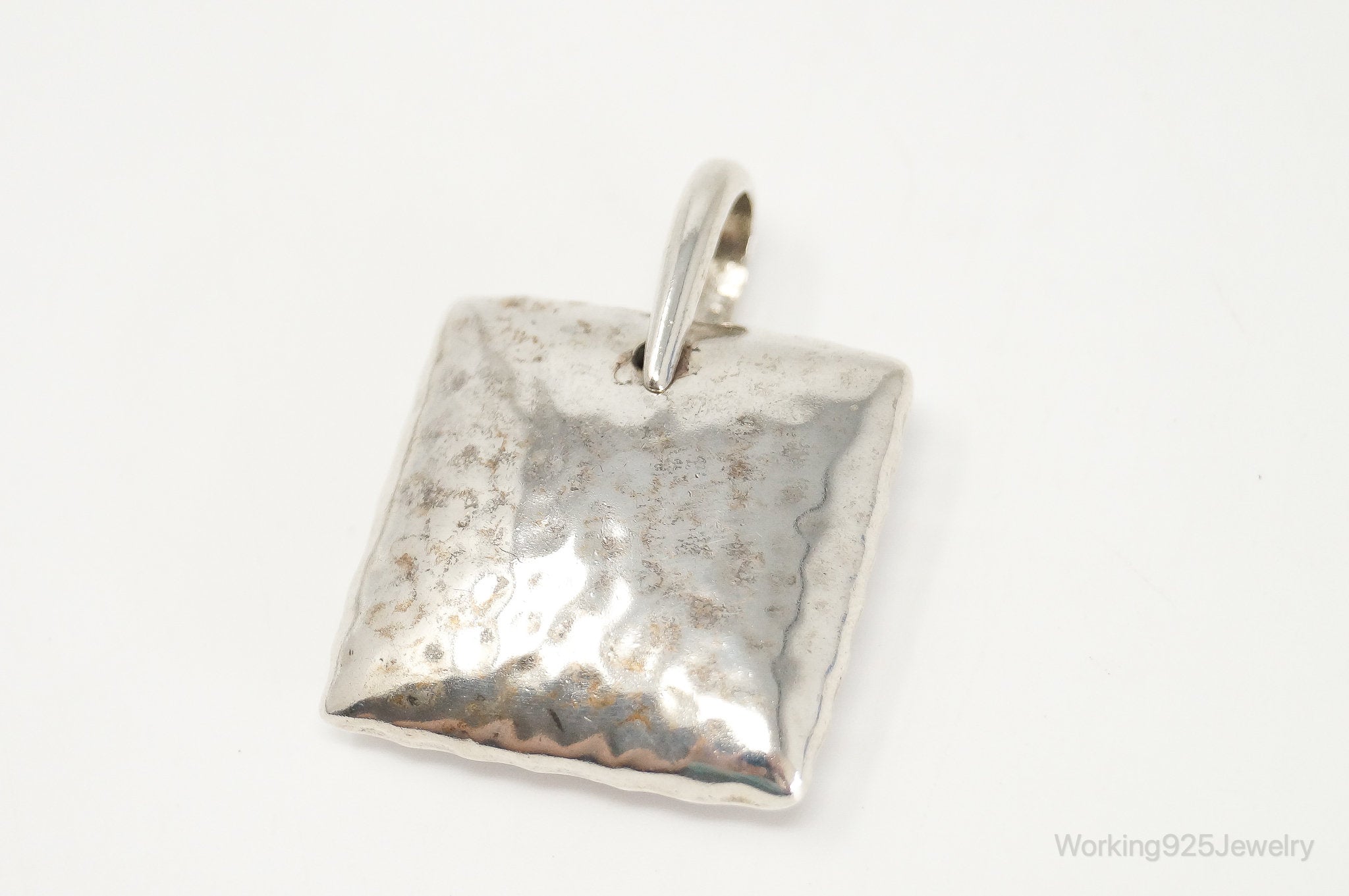 Vintage Silpada Hammered Square Pillow Sterling Silver Necklace Pendant