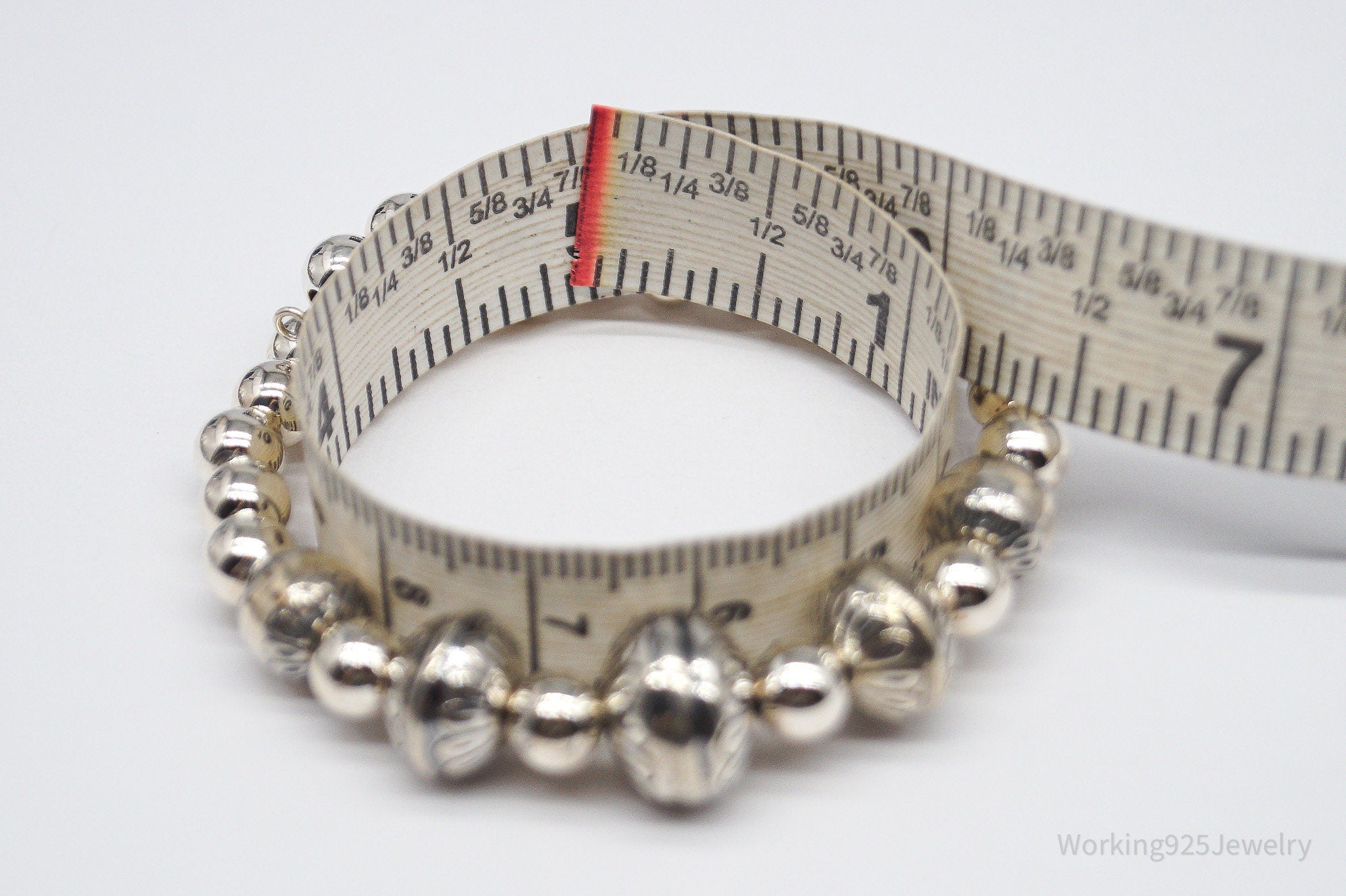 Vintage Native Carolyn Pollack Sterling Silver Adjustable Bead Bracelet 5"-7"