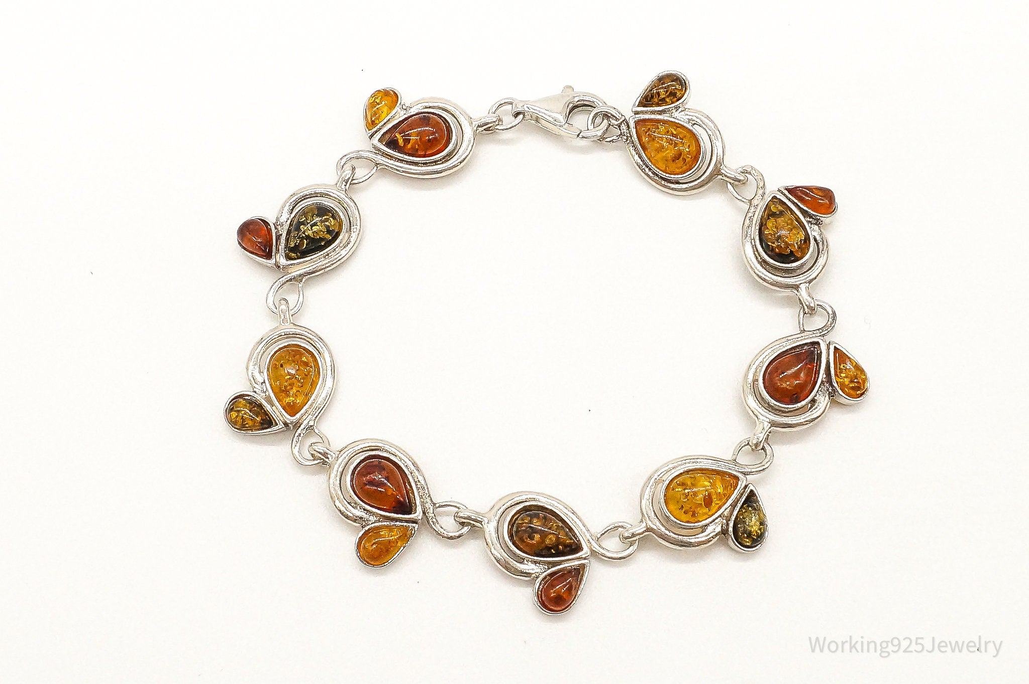 Vintage Multi Amber Modernist Sterling Silver Bracelet