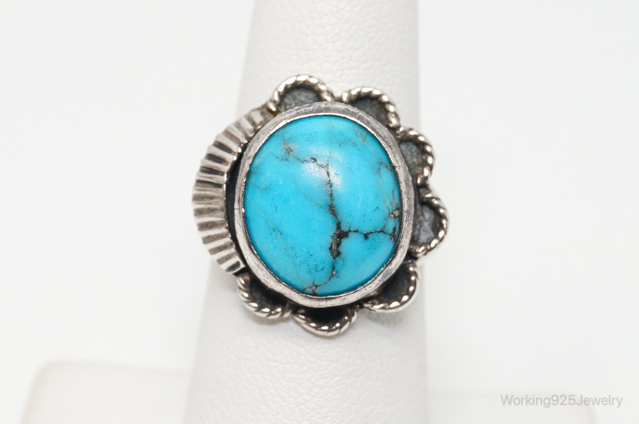 Vintage Native American Turquoise Unsigned Sterling Silver Ring - Sz 7