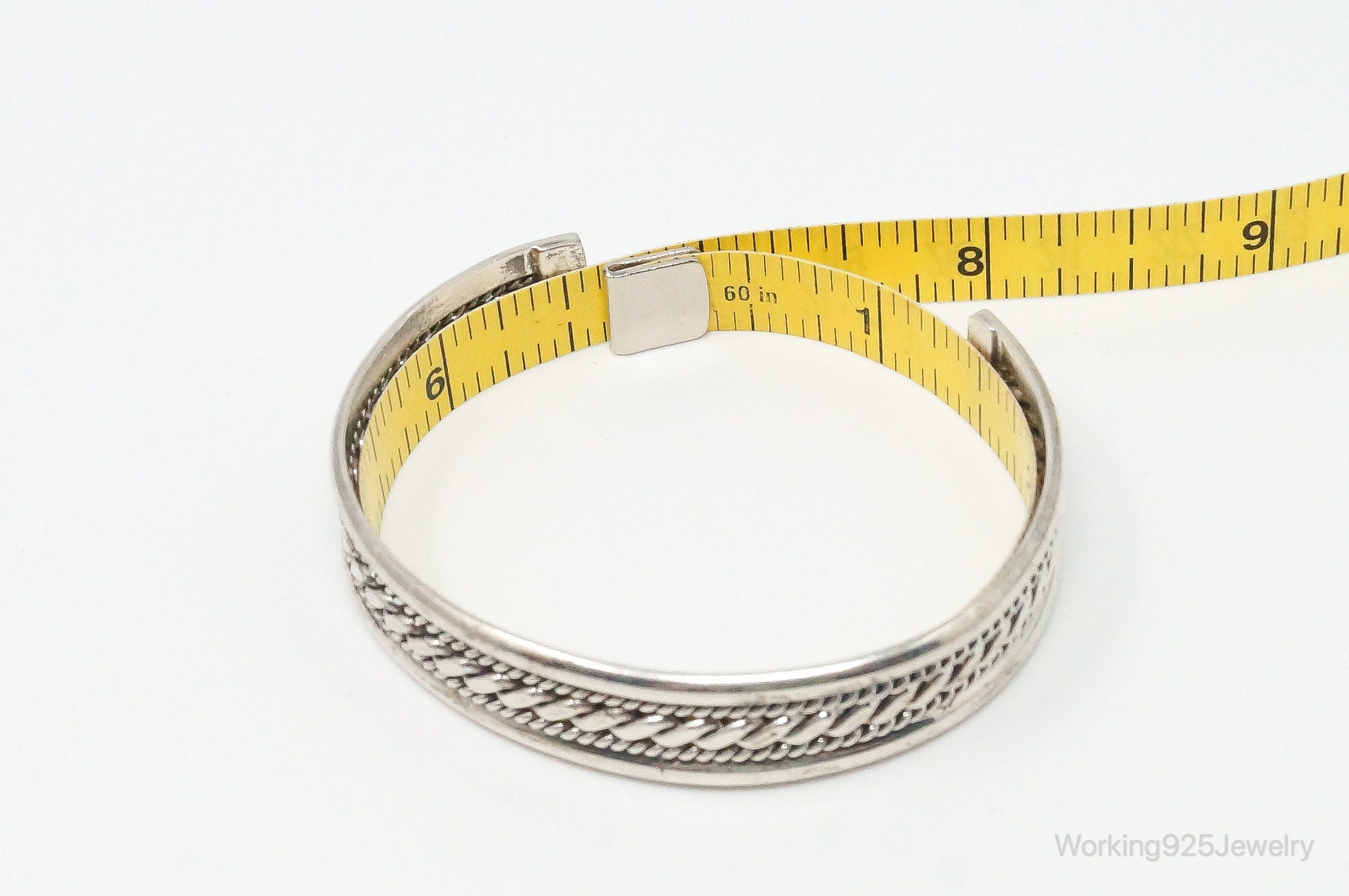 Vintage Native American Tahe Sterling Silver Rope Cable Cuff Bracelet