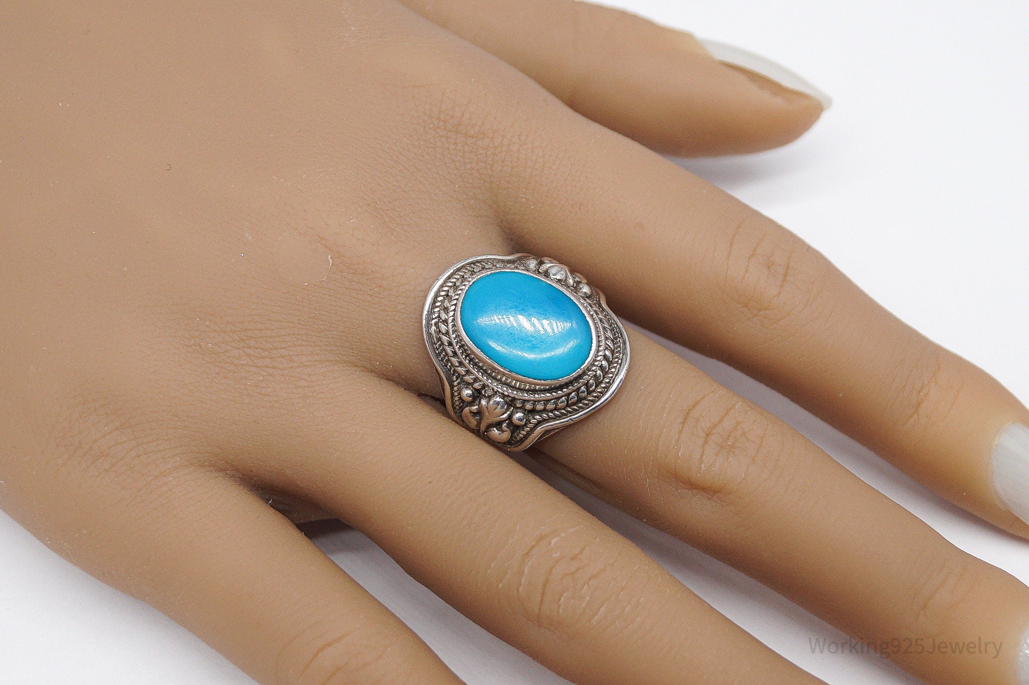 Vintage Turquoise Sterling Silver Ring - Size 8.75