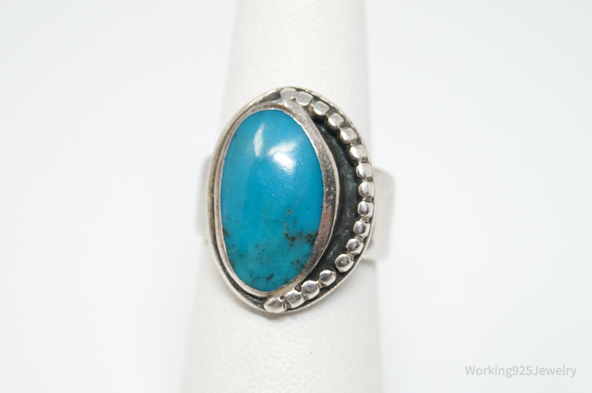 Vtg Native American Turquoise Unsigned Sterling Silver Ring - Sz 6