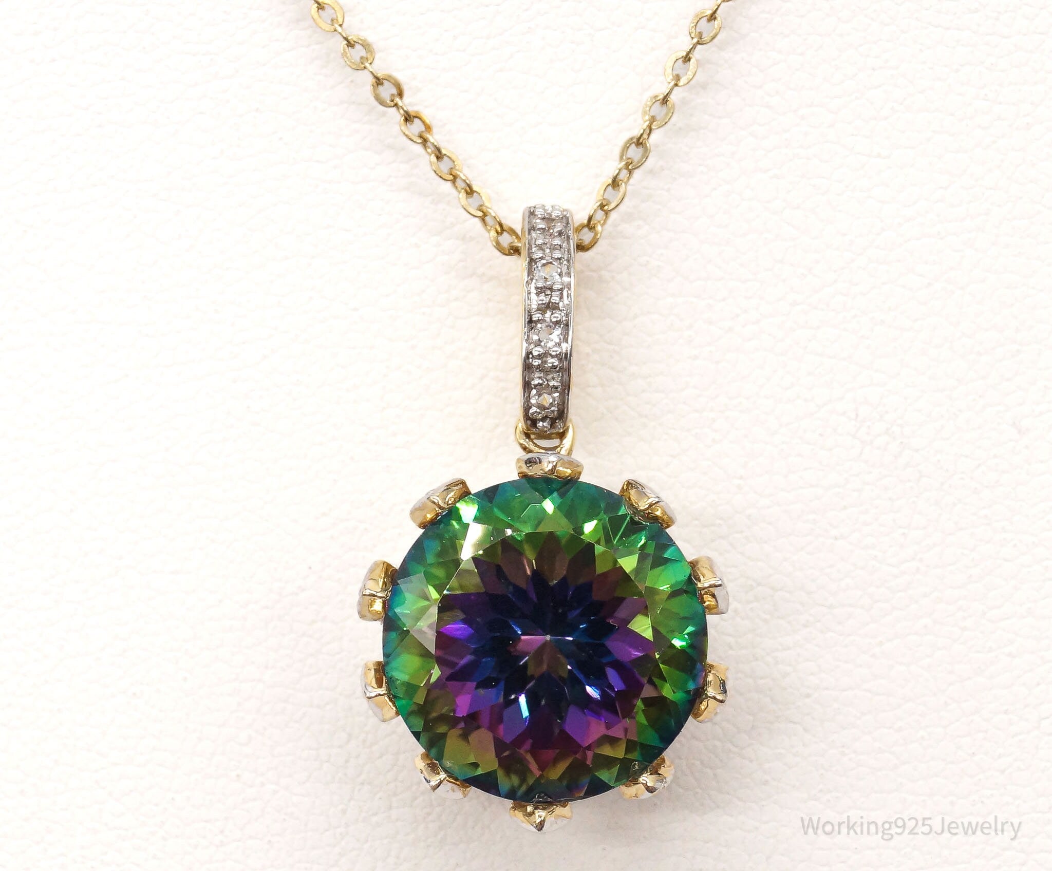 VTG Mystic Topaz Cubic Zirconia Gold Vermeil Sterling Silver Crown Necklace