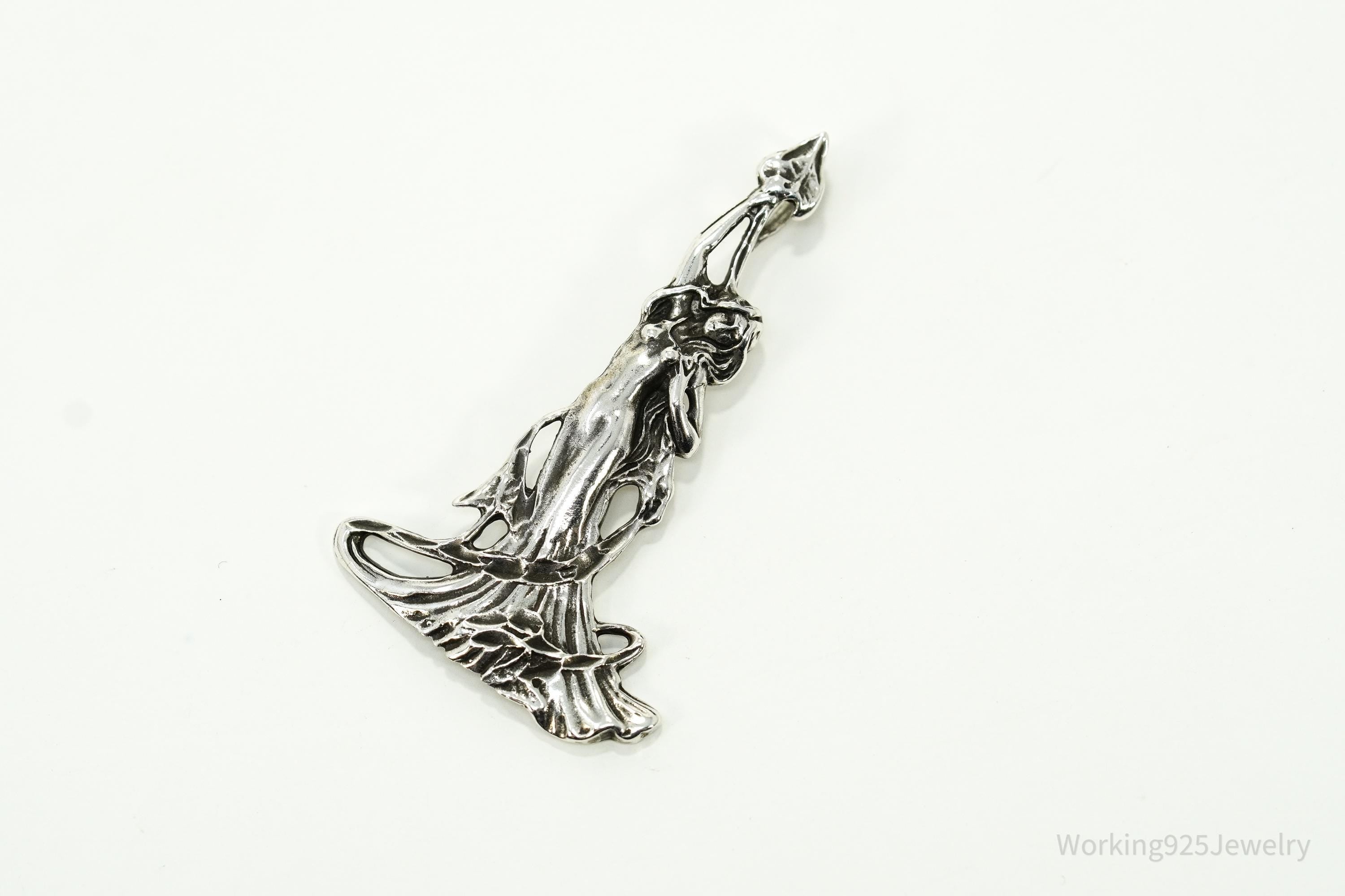 Vintage Art Nouveau Style Woman Sterling Silver Pendant