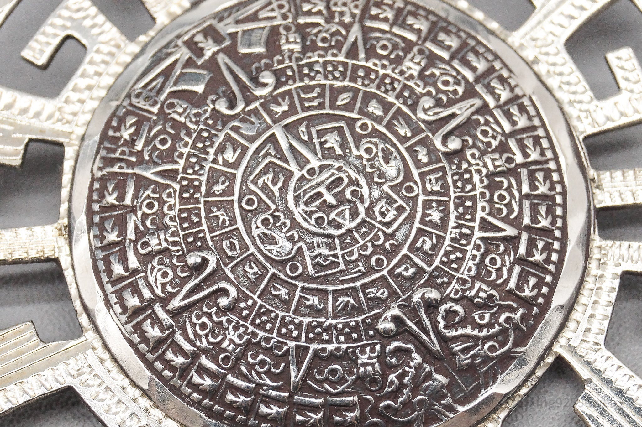 Vintage Large Mexico Mayan Calendar Sterling Silver Pin Brooch Pendant