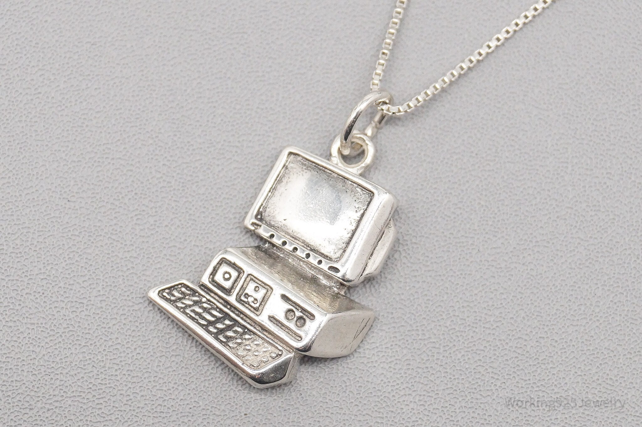 Vintage Desktop Computer Sterling Silver Necklace - 19"