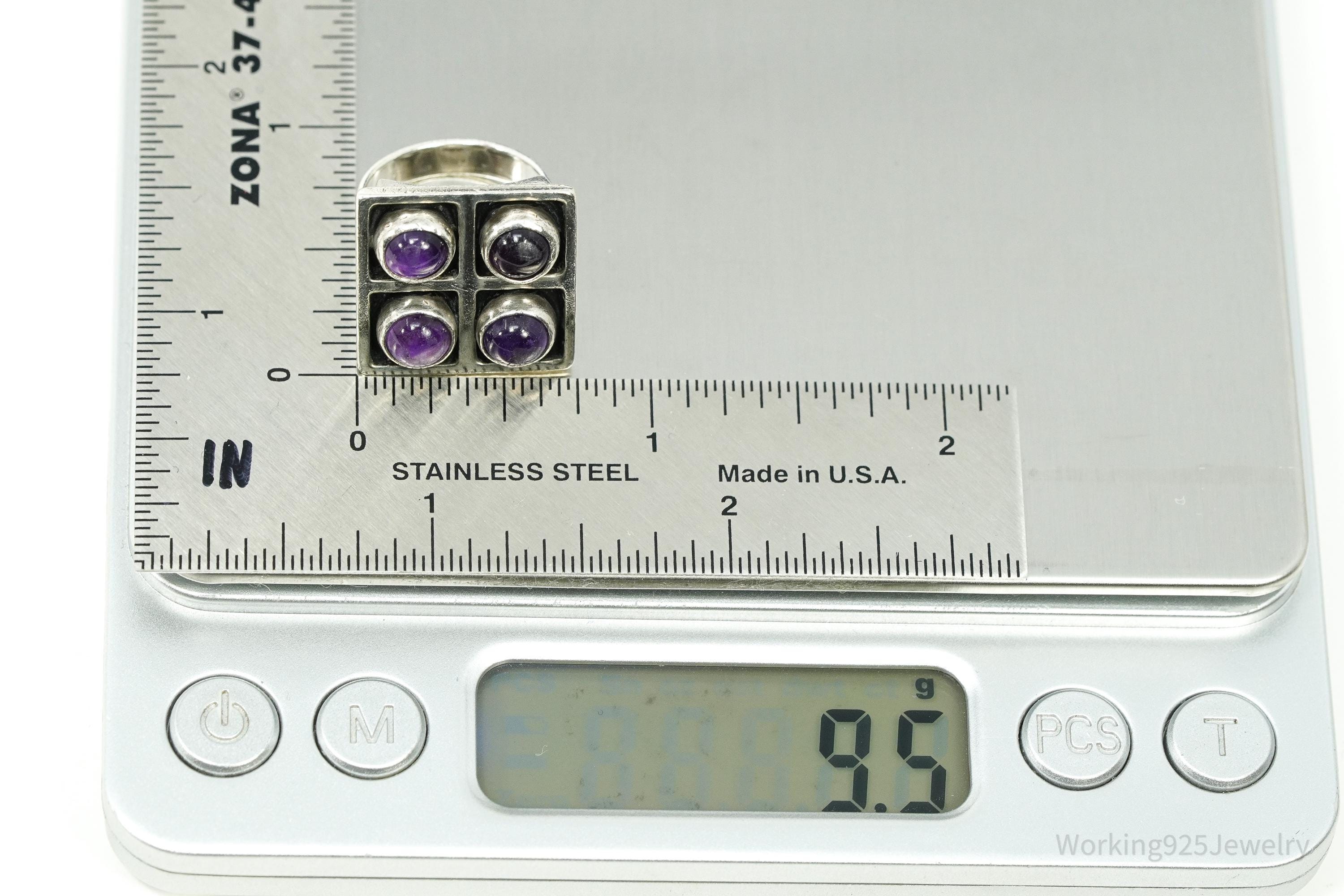 Vintage Amethyst Modernist 835 Silver Ring - Size 4.75