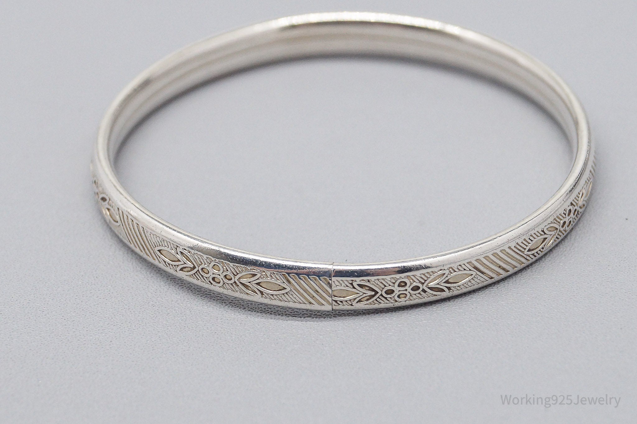 Vintage Art Deco Style Sterling Silver Bangle Bracelet 5.5"