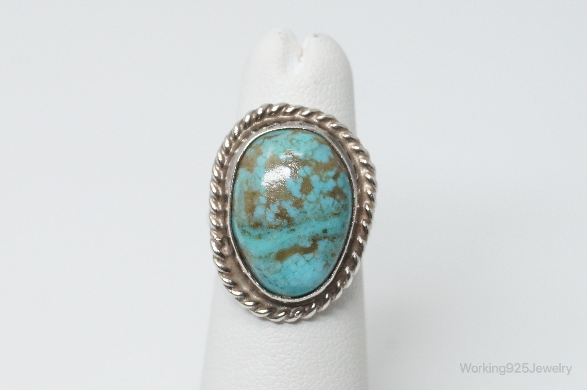 Vintage Native American Turquoise Unsigned Sterling Silver Ring - SZ 4.25