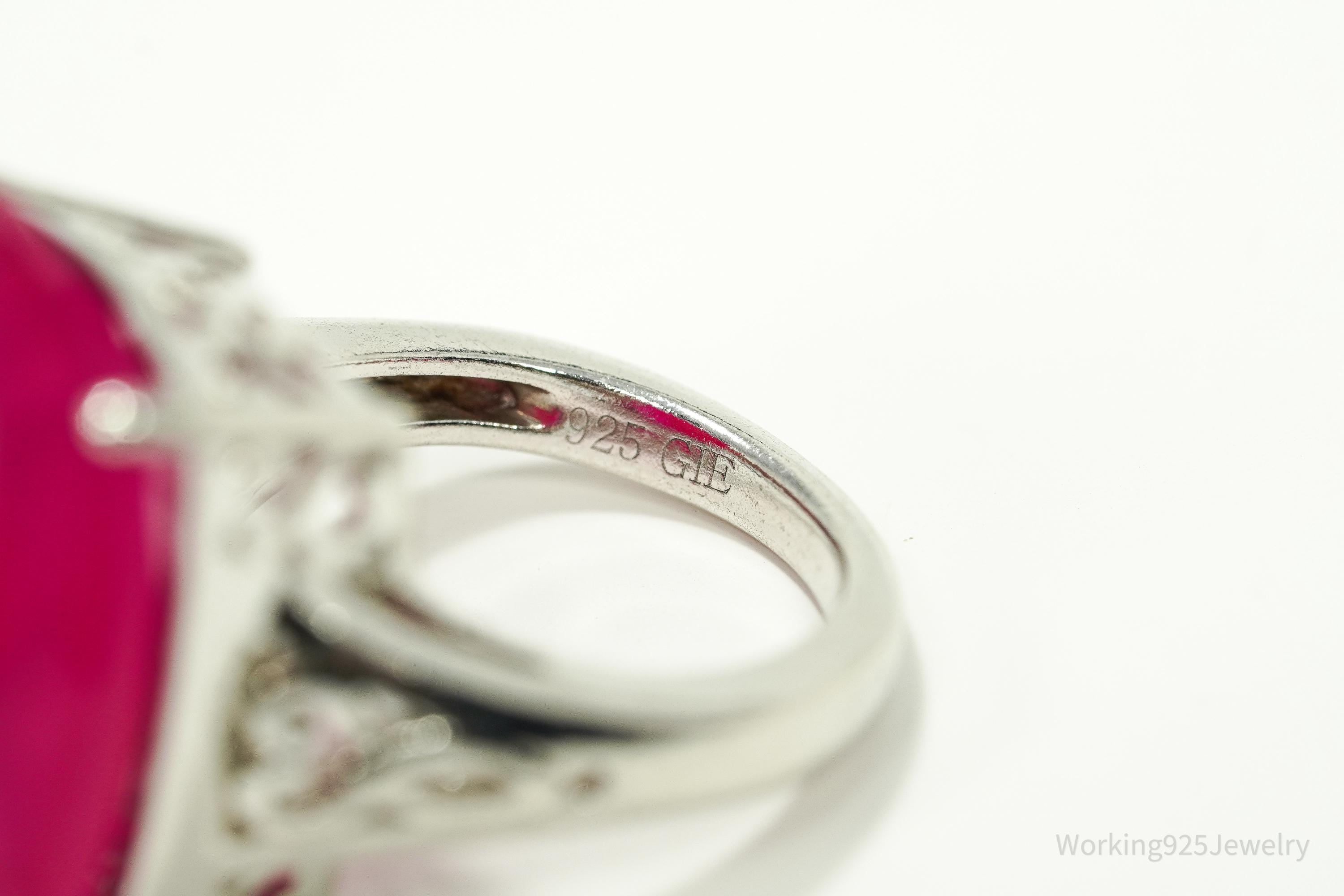 GIE Large Pink Onyx Sterling Silver Ring - Size 5