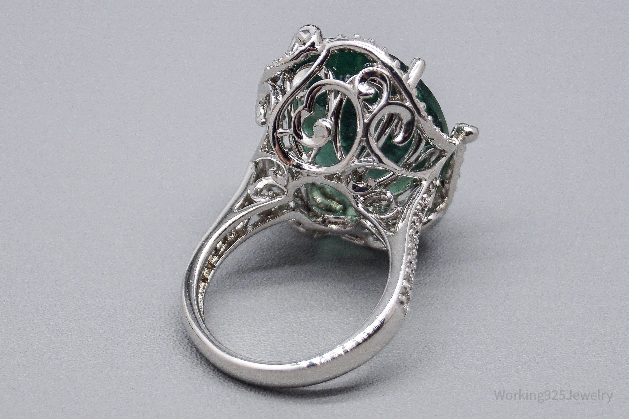 JTV DK Paraiba Tourmaline & White Zircon Sterling Silver Ring 5.25