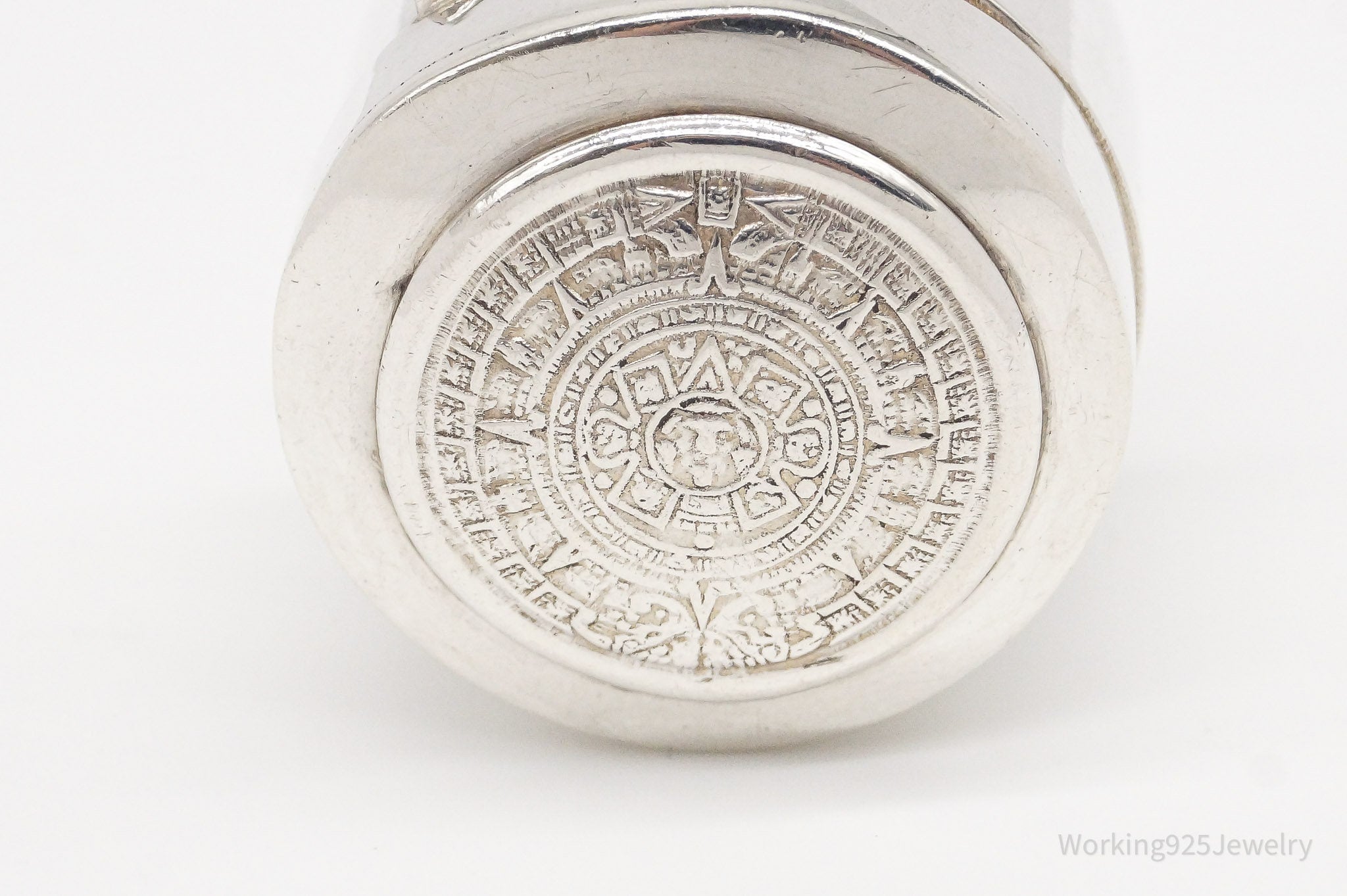 Vintage Mexico Mayan Calendar Sterling Silver Pill Box Trinket Box