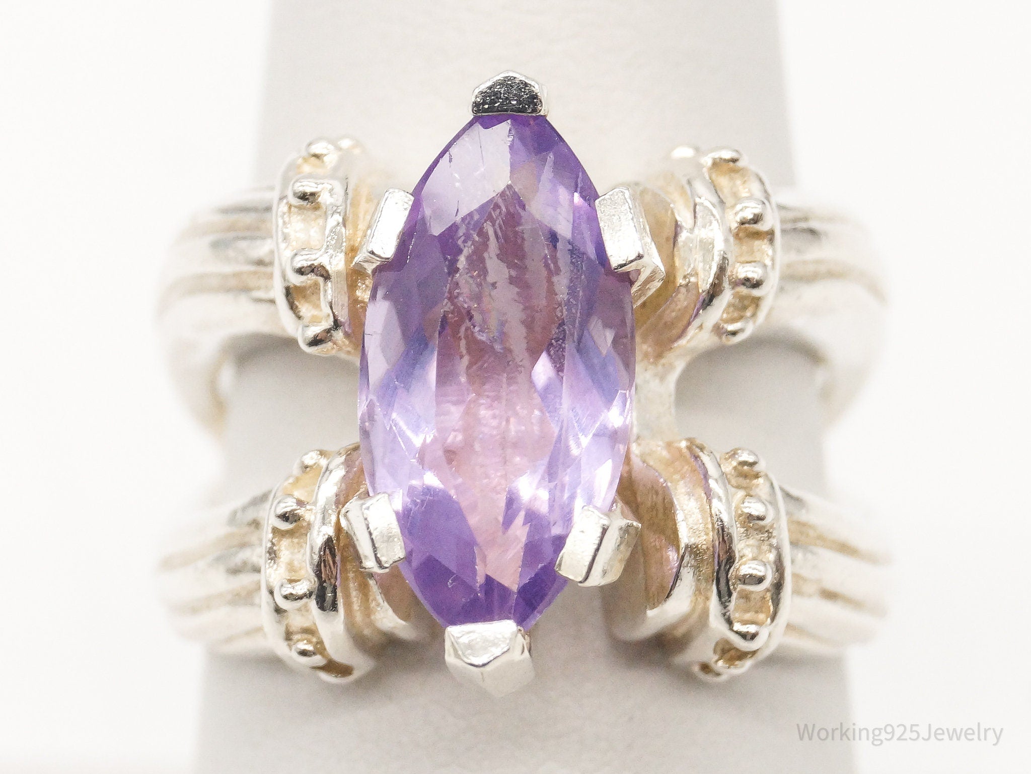 Vintage Large Amethyst Sterling Silver Ring - Size 7.25