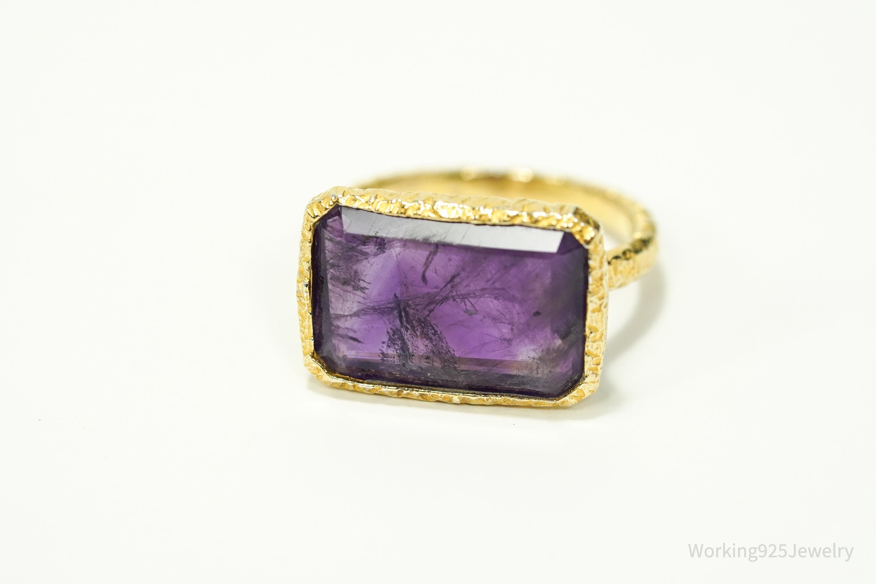 Vintage Purple Amethyst Gold Vermeil Sterling Silver Ring SZ 5.5