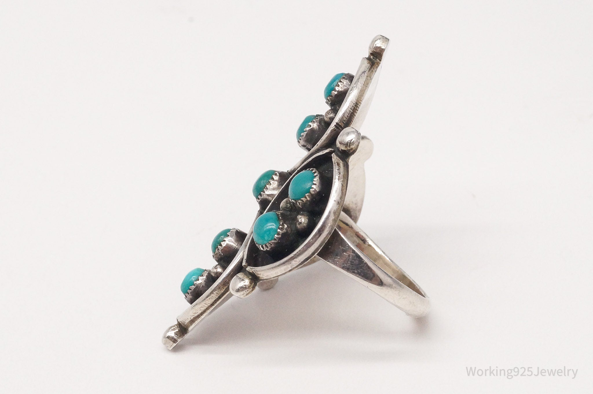 Vintage Native American Snake Eye Turquoise Unsigned Silver Ring Size 6.75