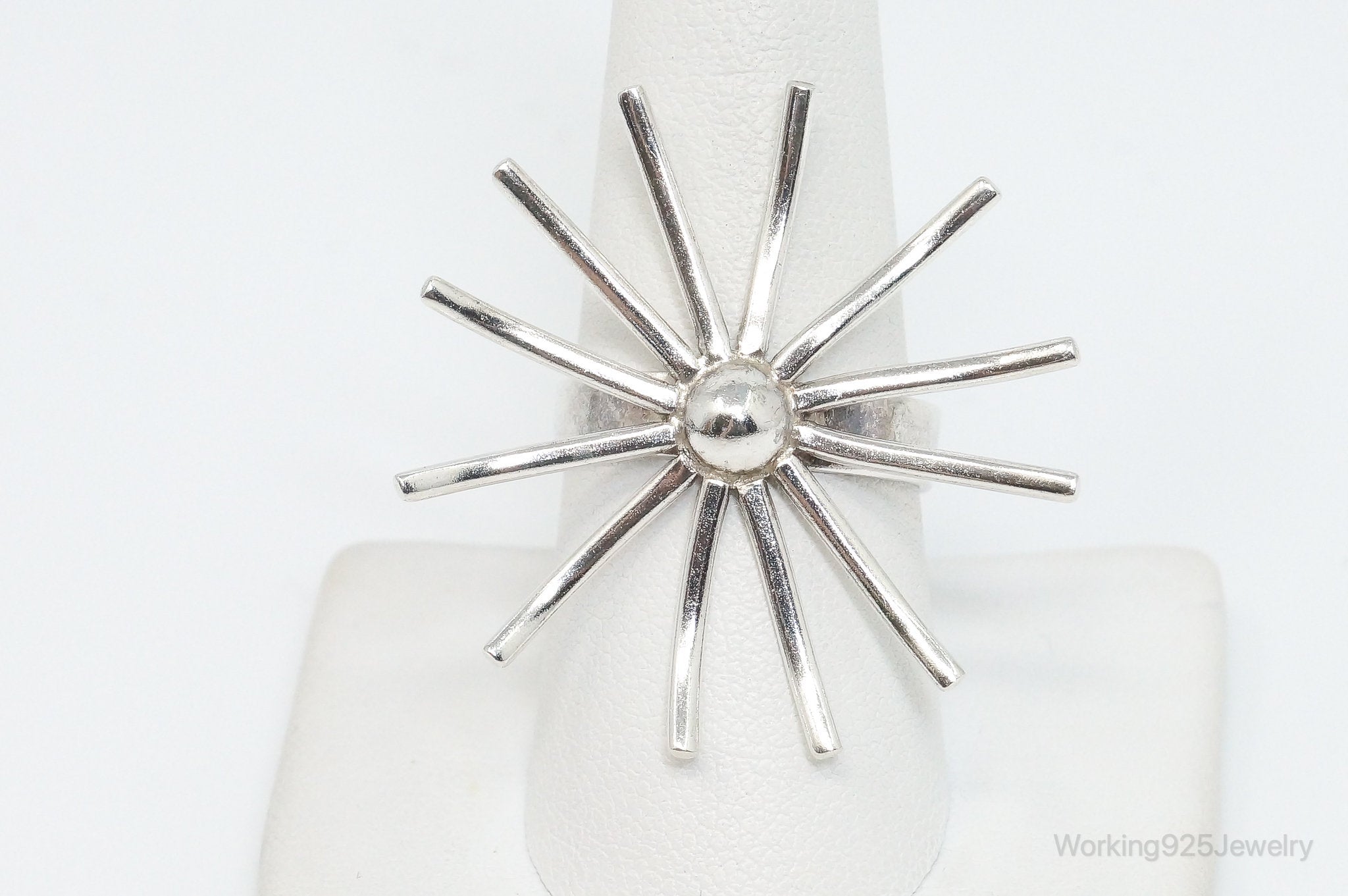 Vintage Large Modernist Flower Sterling Silver Ring - SZ 8.75