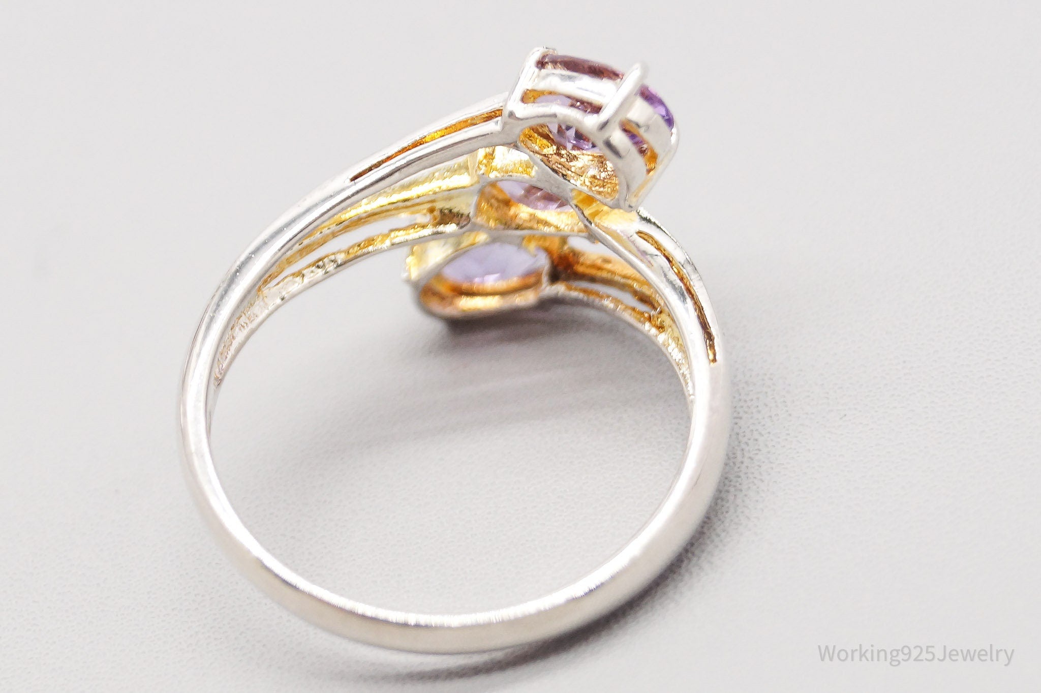 Vintage Amethyst Gold Washed Sterling Silver Ring - Size 9.75
