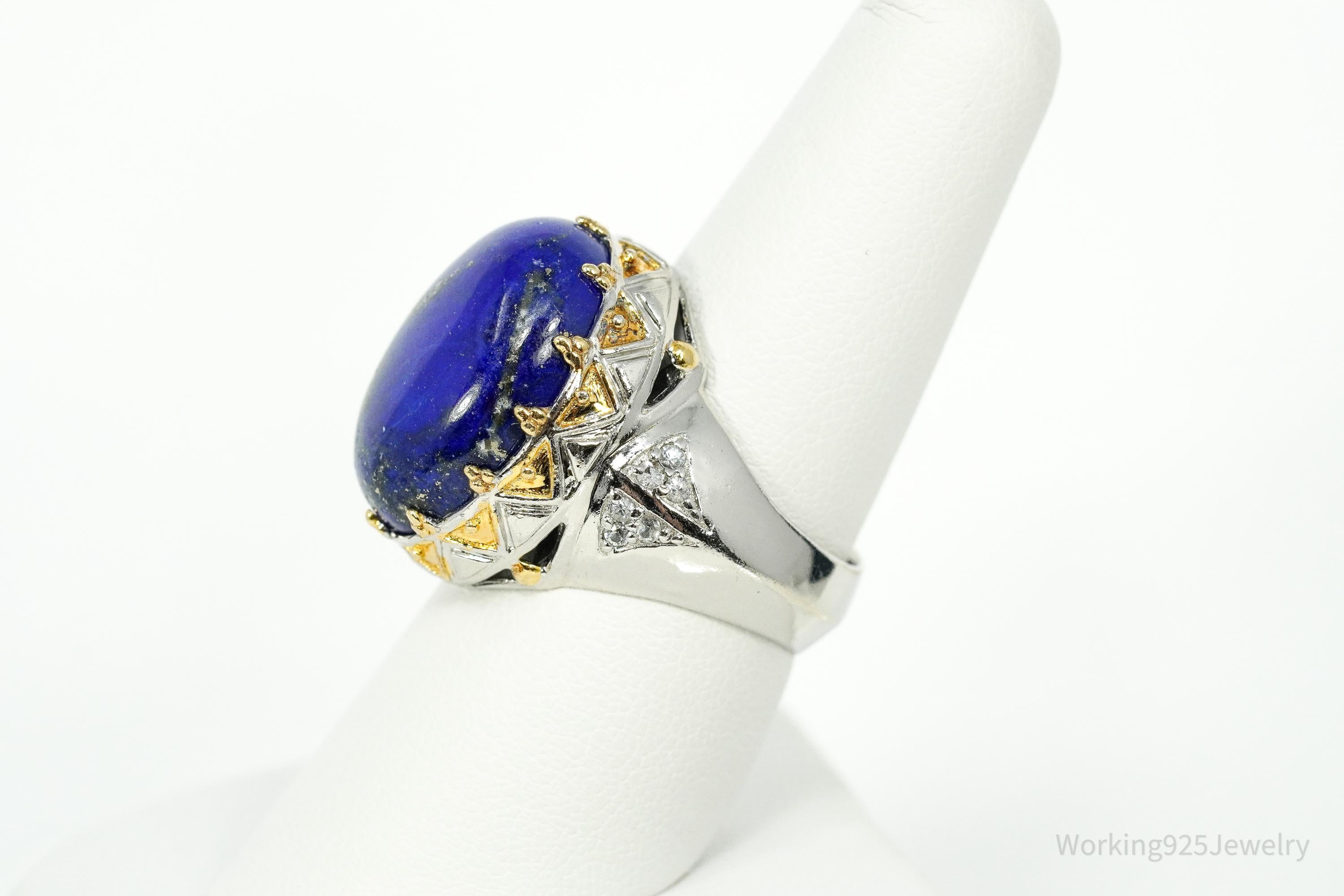 Michael Valitutti Lapis Lazuli White Sapphire Yellow Gold Sterling Silver Ring SZ 8