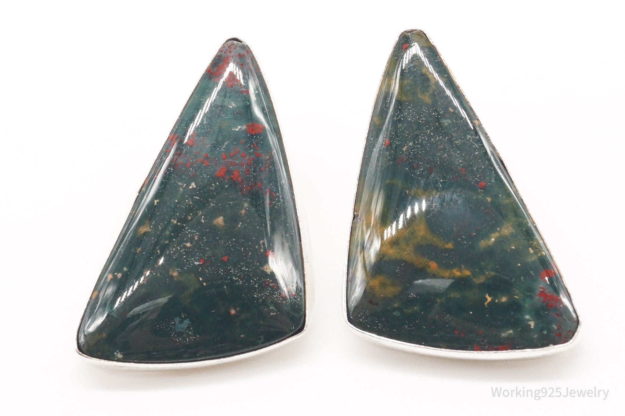 Vintage Large Bloodstone Sterling Silver Earrings