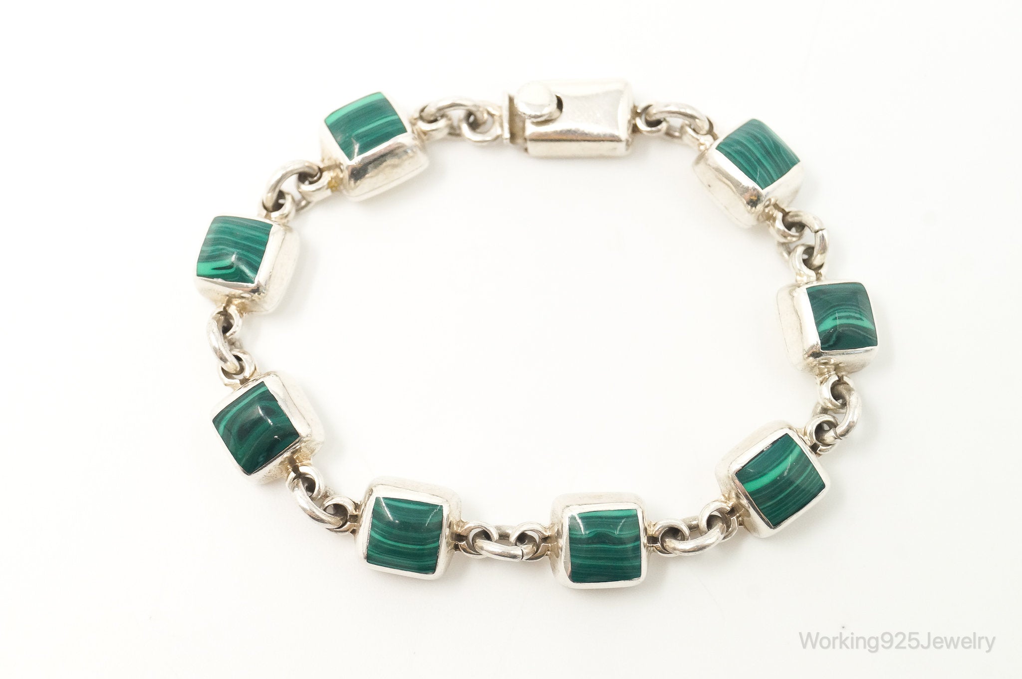 Vintage Taxco Mexico Malachite Southwestern Sterling Silver Bracelet