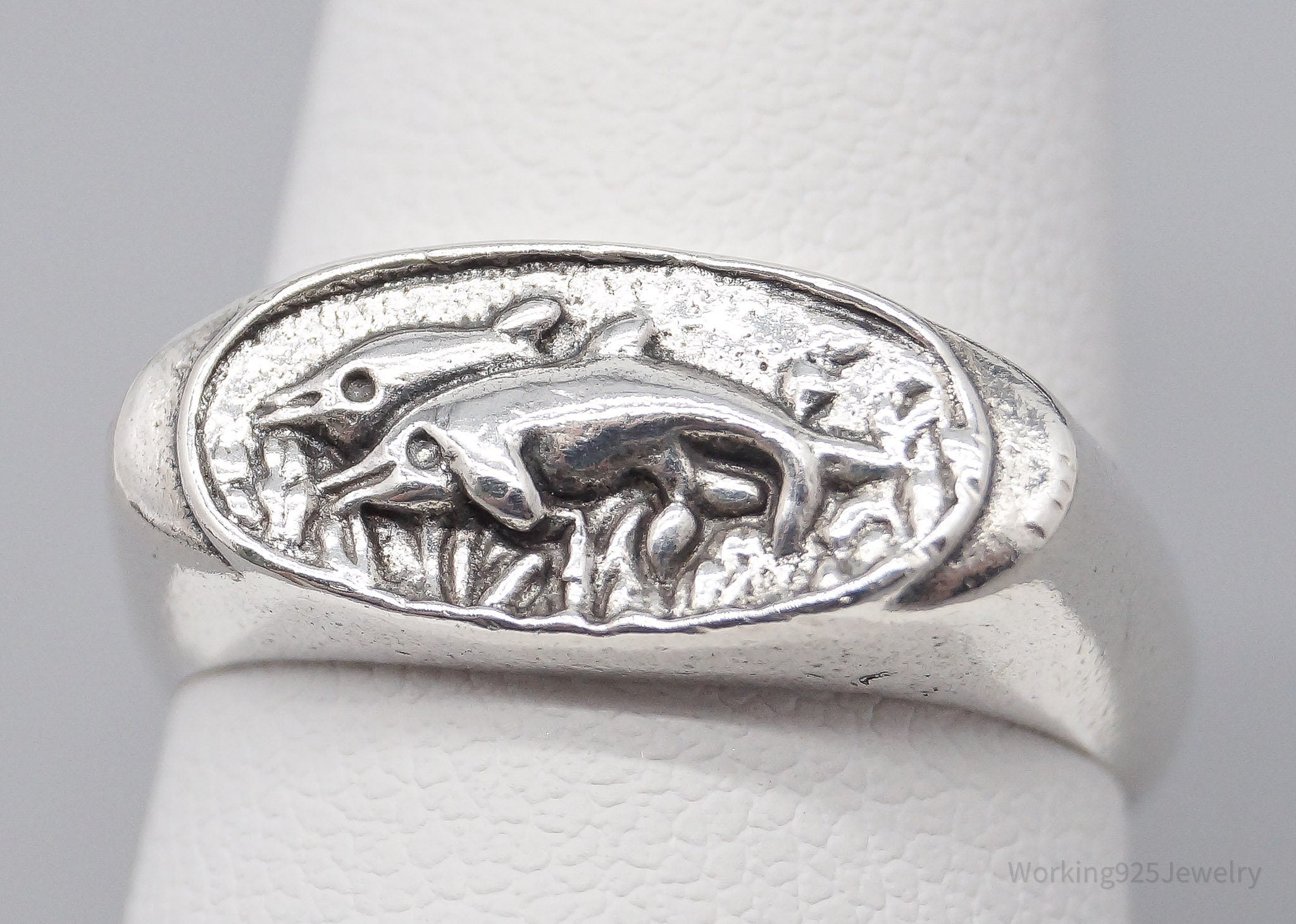 Vintage Dolphins Sterling Silver Ring - Size 7.25