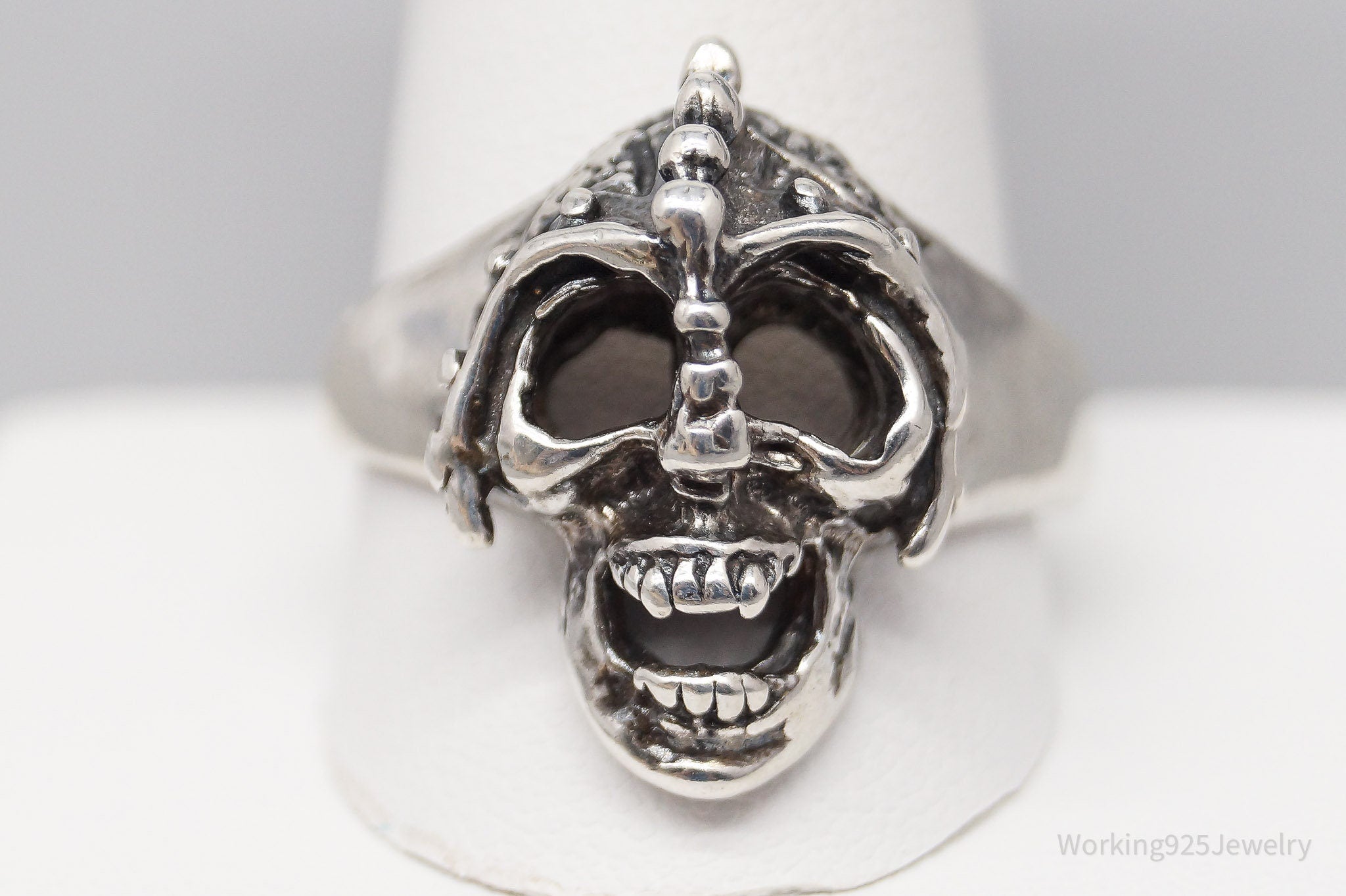 Vintage Detailed Skull Sterling Silver Ring - Size 12