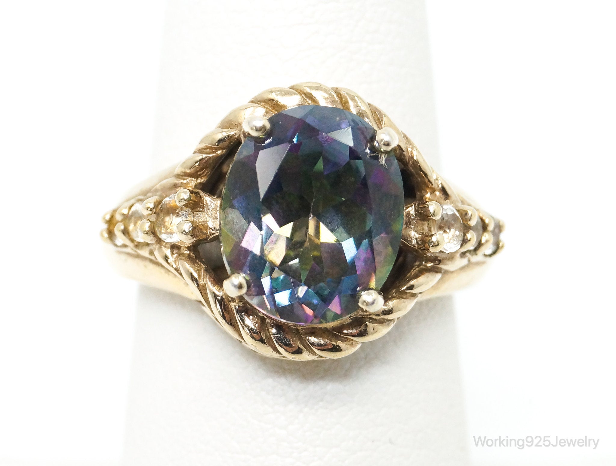 Vintage Mercury Mystic Topaz CZ Gold Vermeil Sterling Silver Ring SZ 6.75