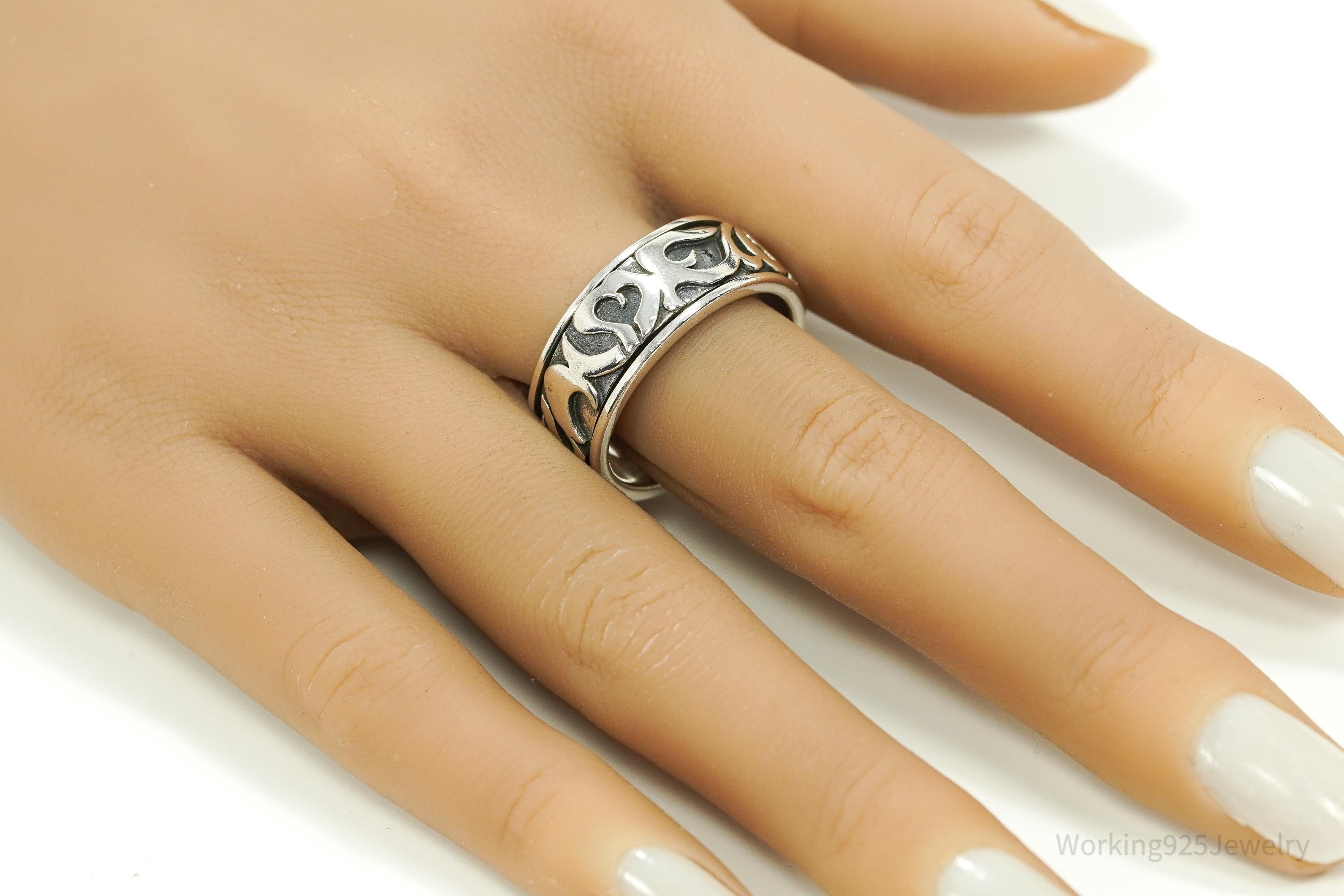 Vintage Tribal Sterling Silver Spinner Band Ring Size 11