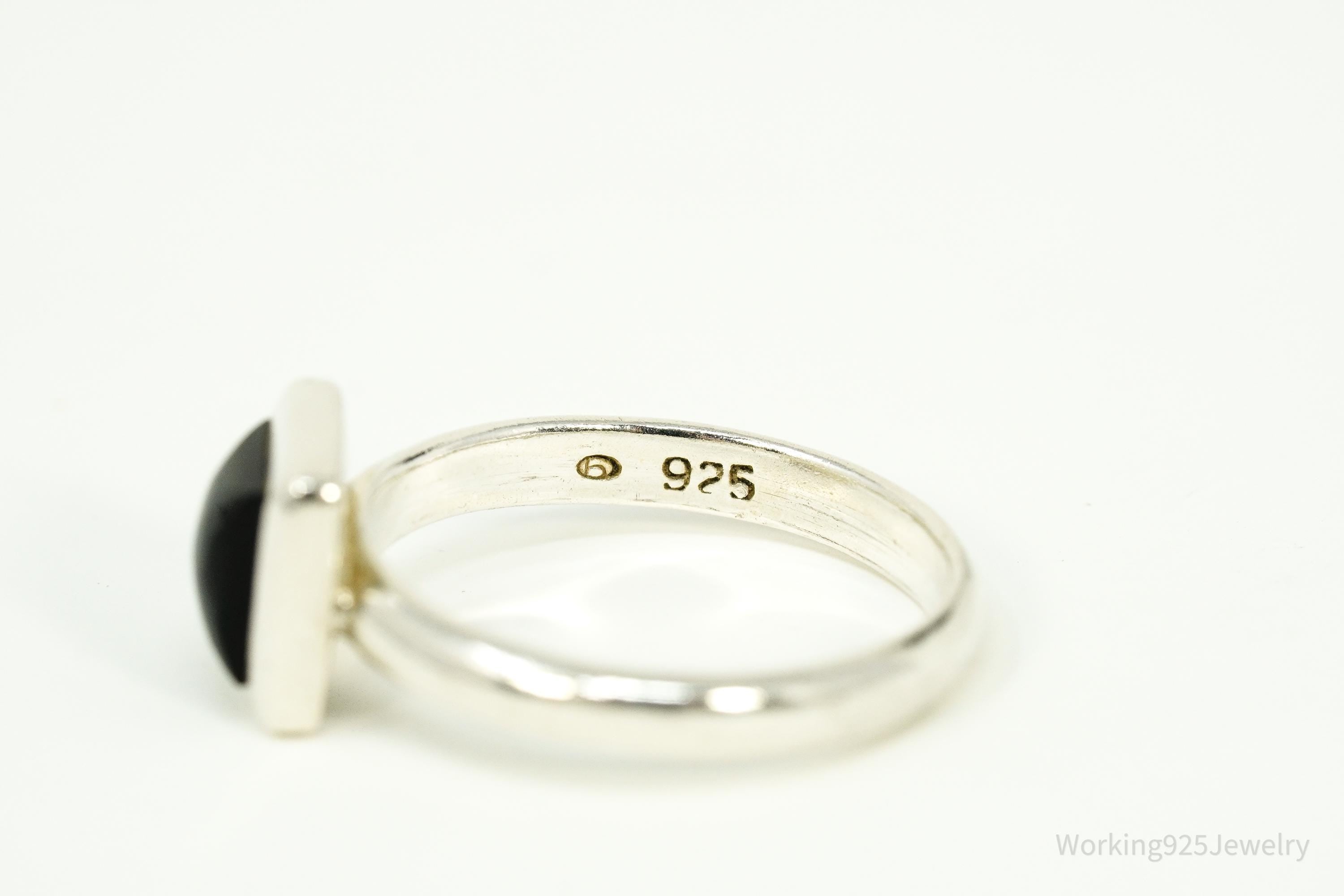 Vintage Black Onyx Sterling Silver Ring - Size 7