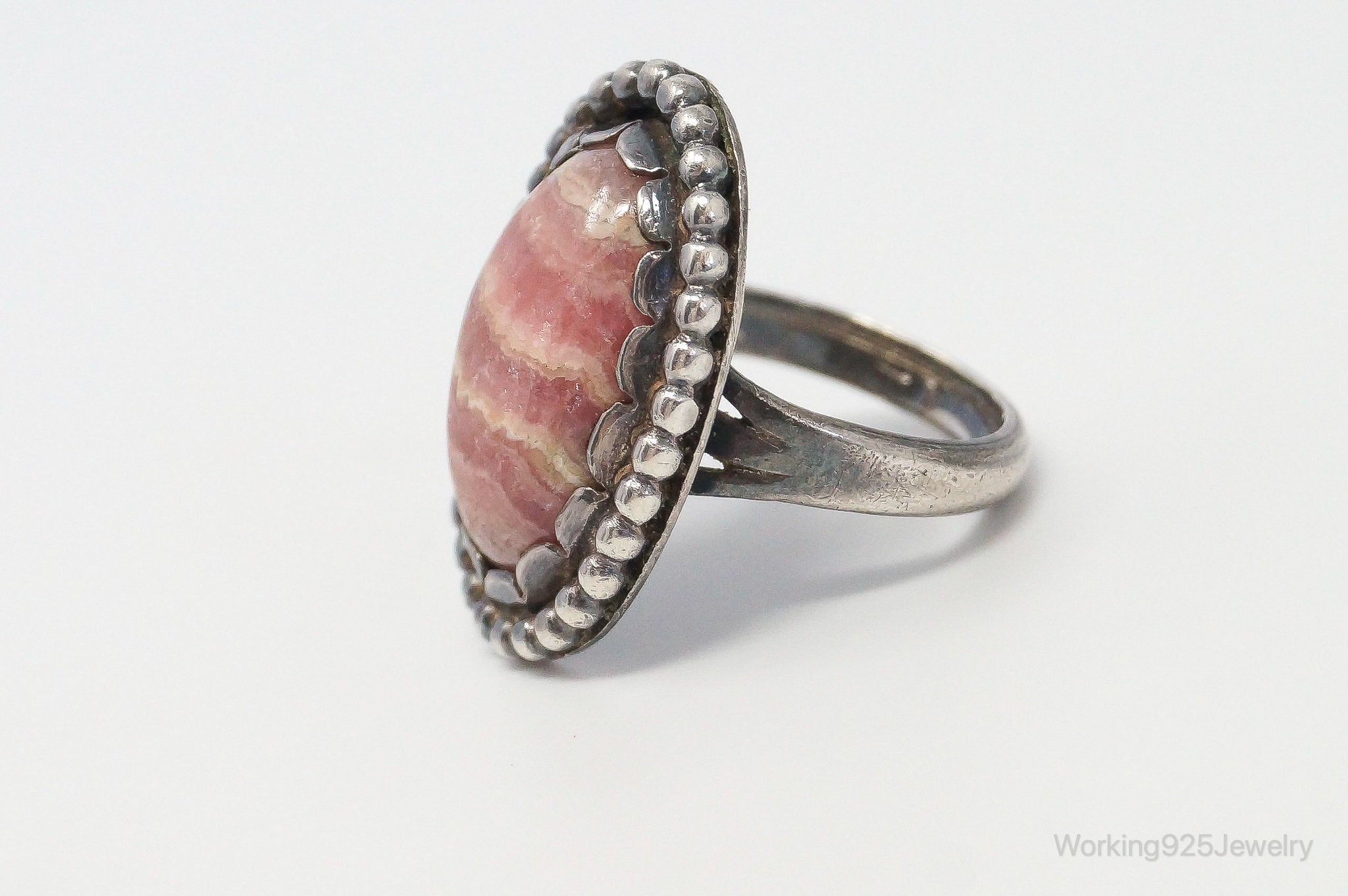 Vintage Pink Rhodochrosite Native Unsigned Sterling Silver Ring - Size 6.5