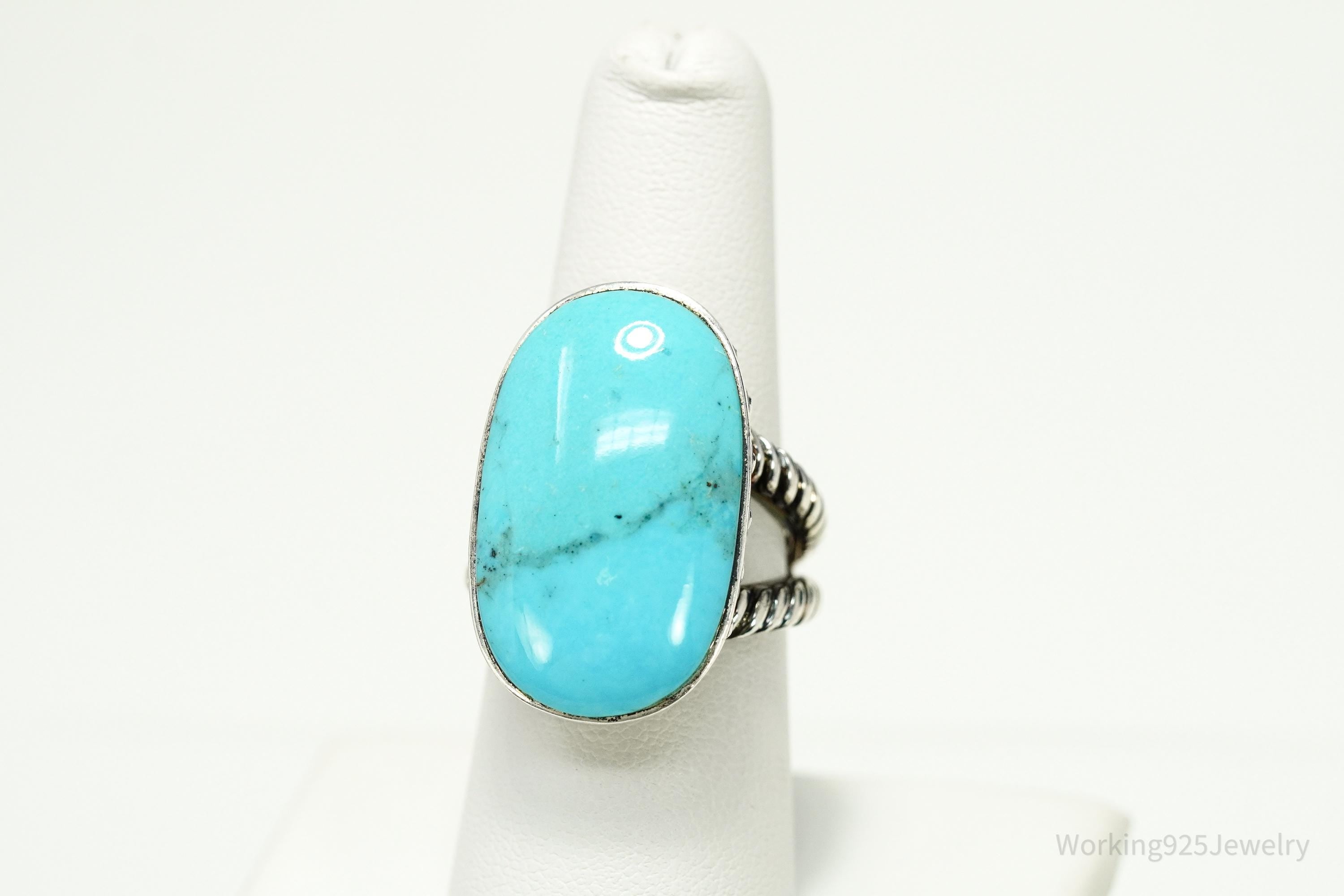 Vintage Designer SX Large Turquoise Sterling Silver Ring - Size 7