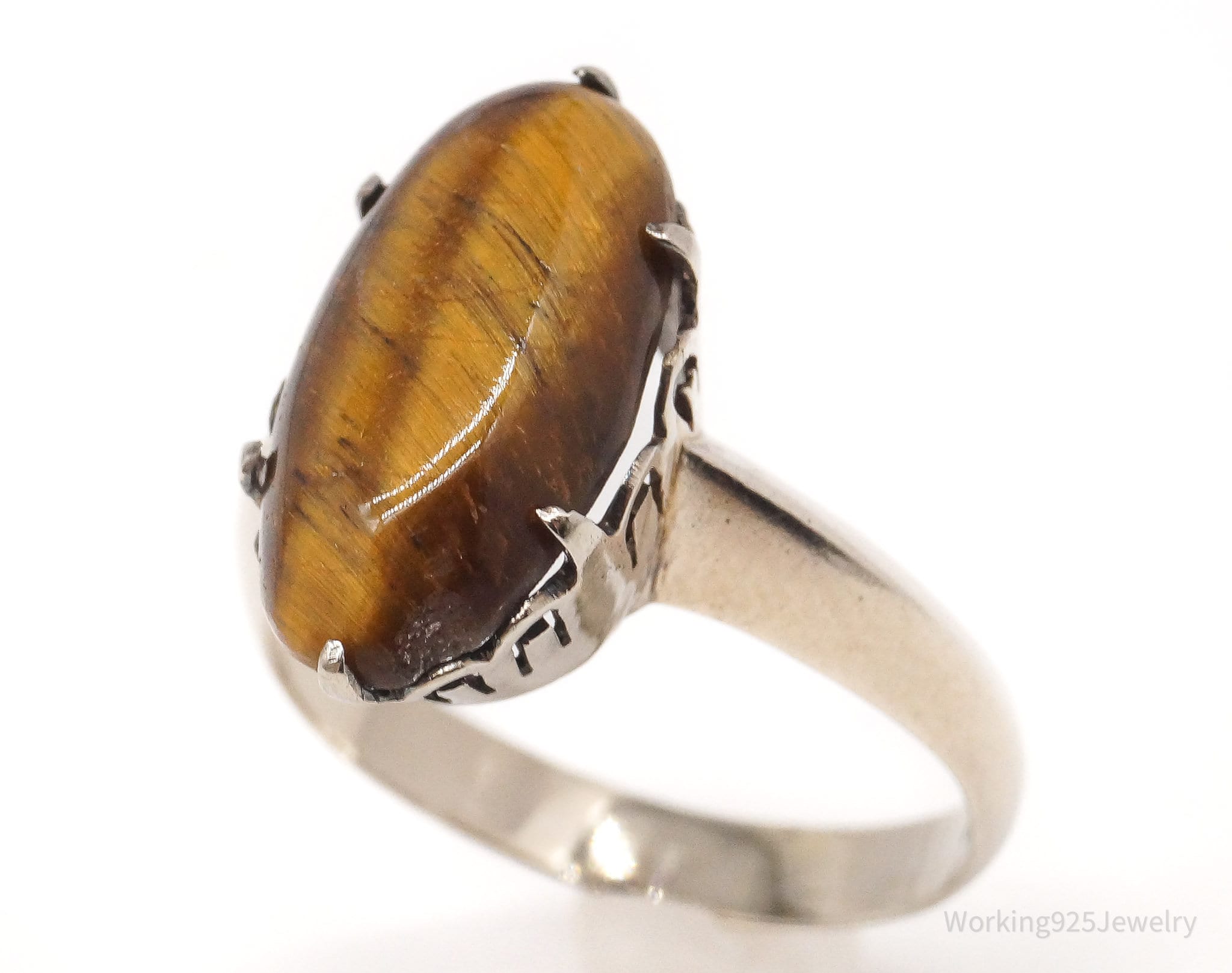 Antique Vintage 18K Gold Tigers Eye Ring - Size 8.25