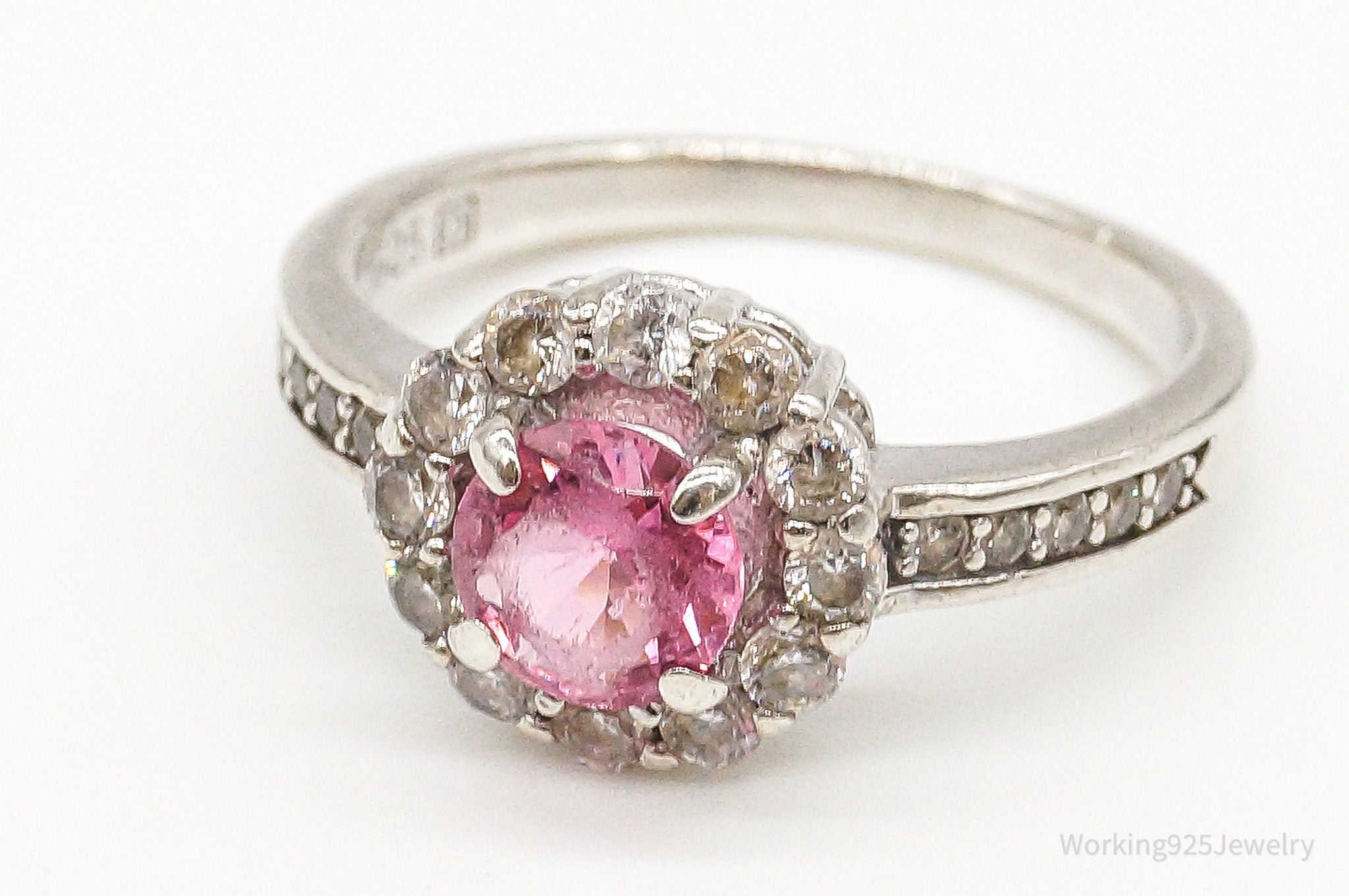 Vintage Pink Topaz Cubic Zirconia Sterling Silver Ring - Size 6.75