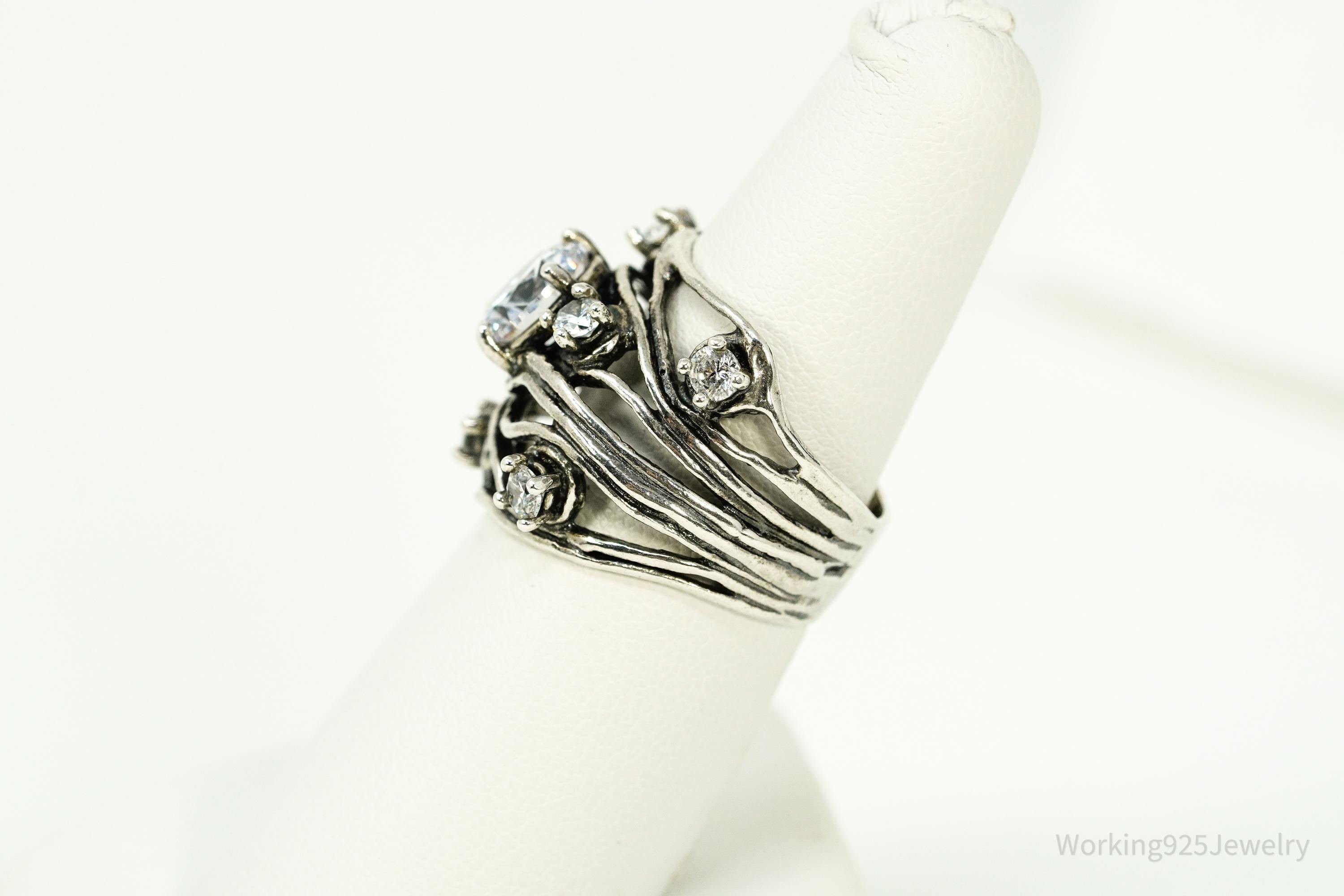 Vintage Cubic Zirconia Sterling Silver Ring - Size 7