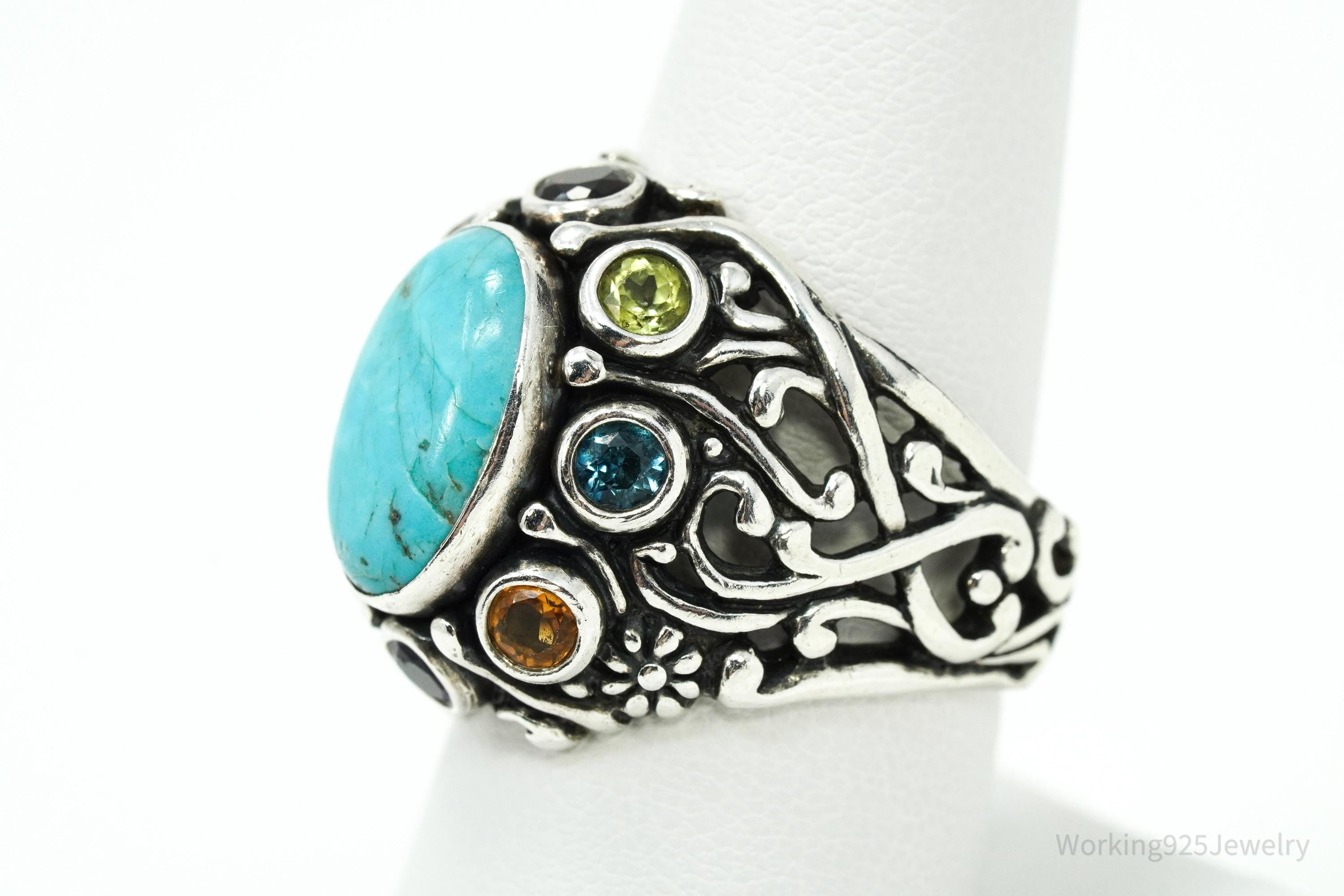 Vintage Native Carolyn Pollack Multi Gemstone Sterling Silver Ring - Size 8