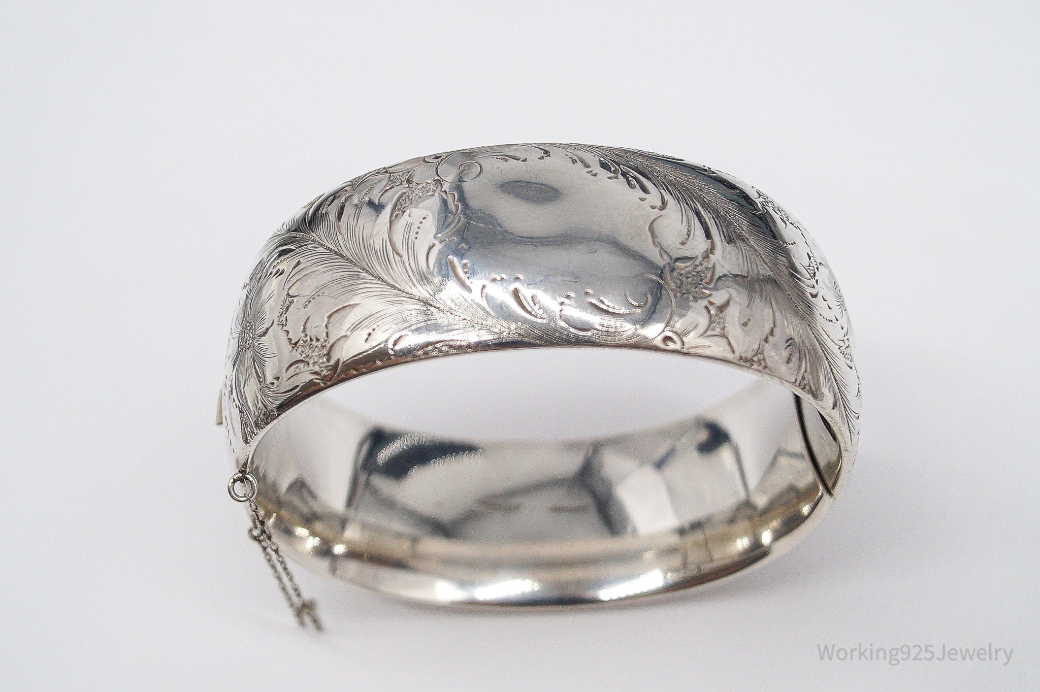 Antique Walter E Hayward Art Nouveau Etched Sterling Silver Bracelet - 7 1/8"