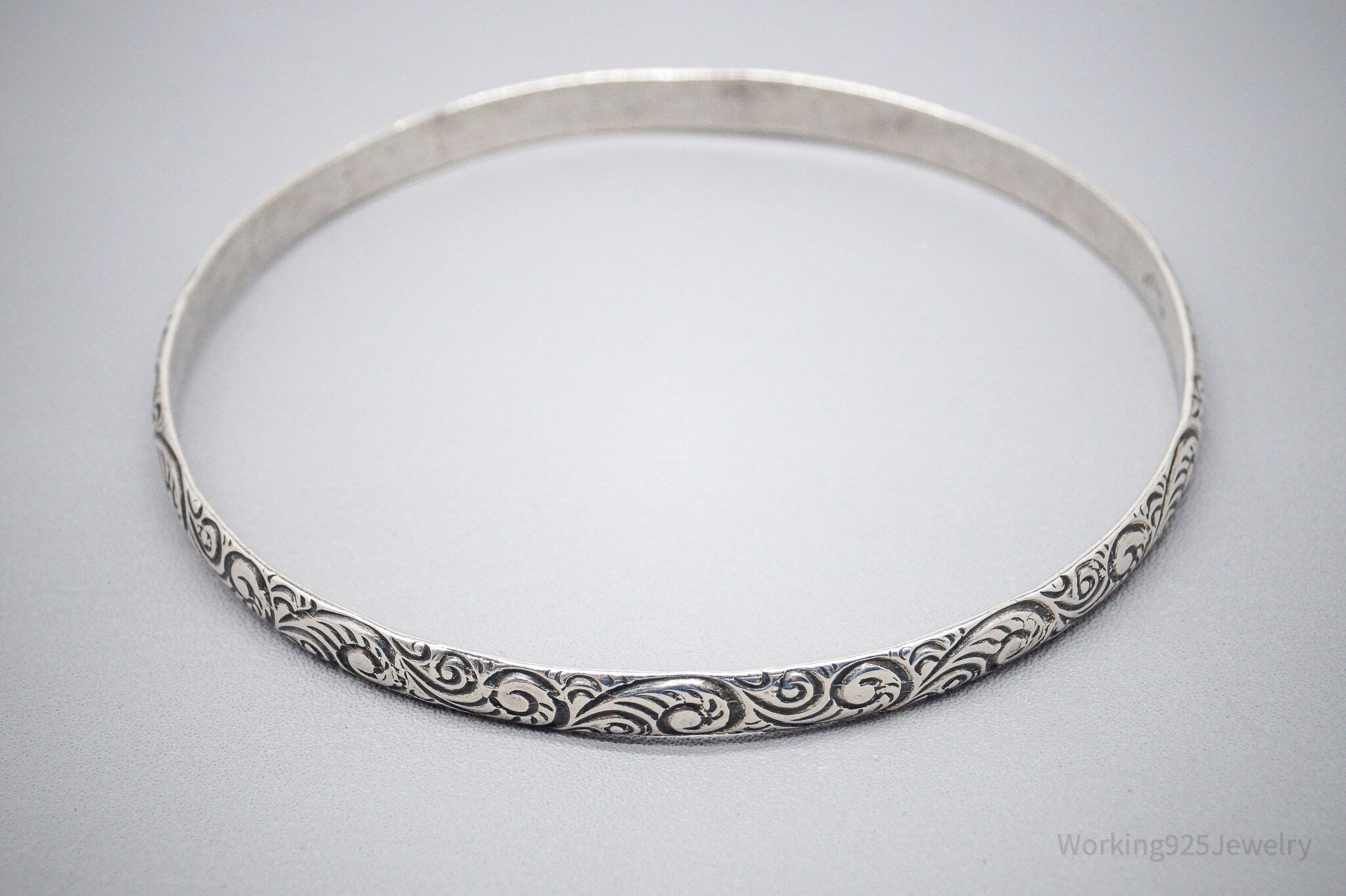 Antique Beau Art Deco Sterling Silver Bangle Bracelet 7.75"