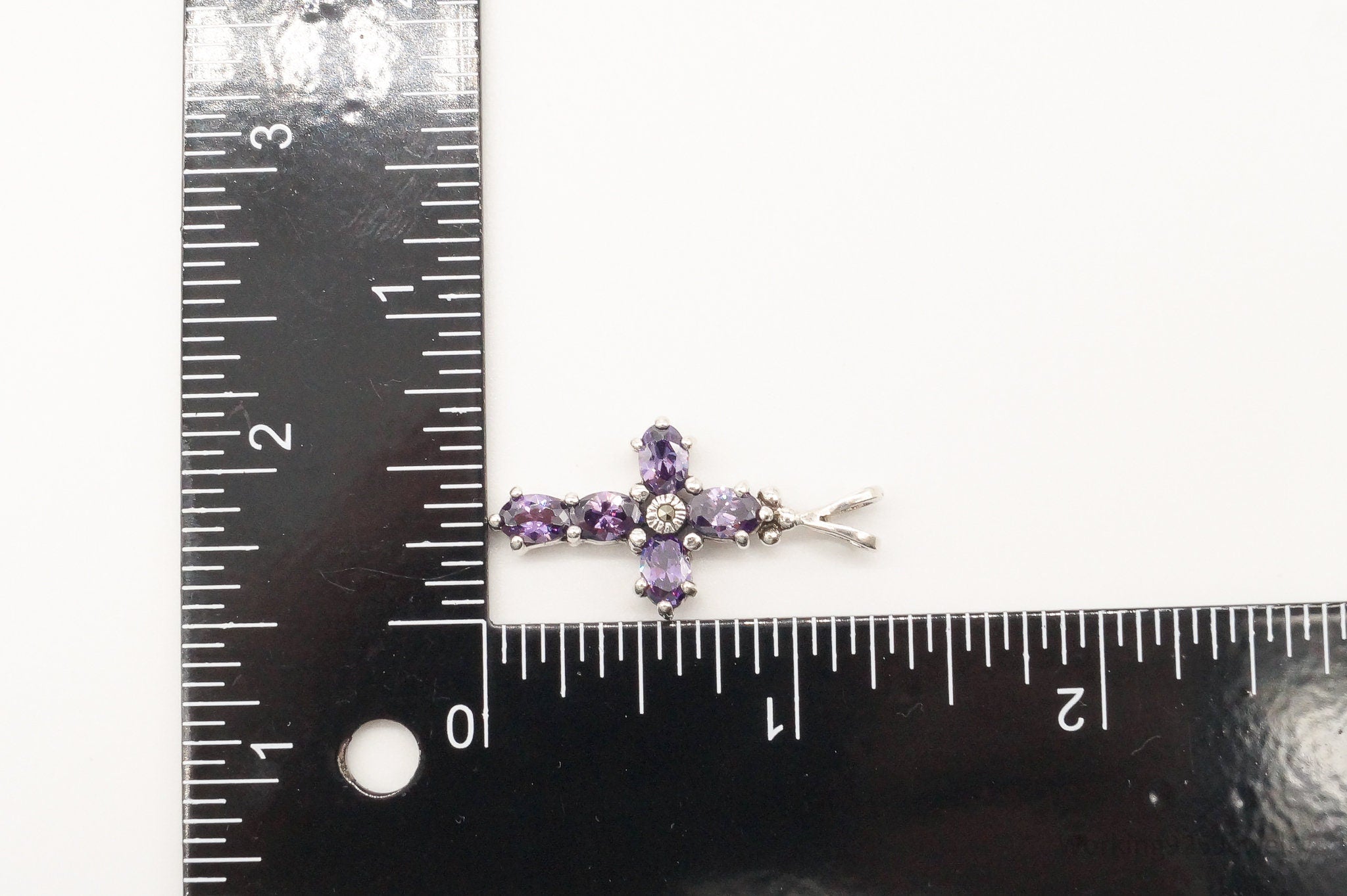 Vintage Purple Cubic Zirconia Marcasite Cross Sterling Silver Pendant