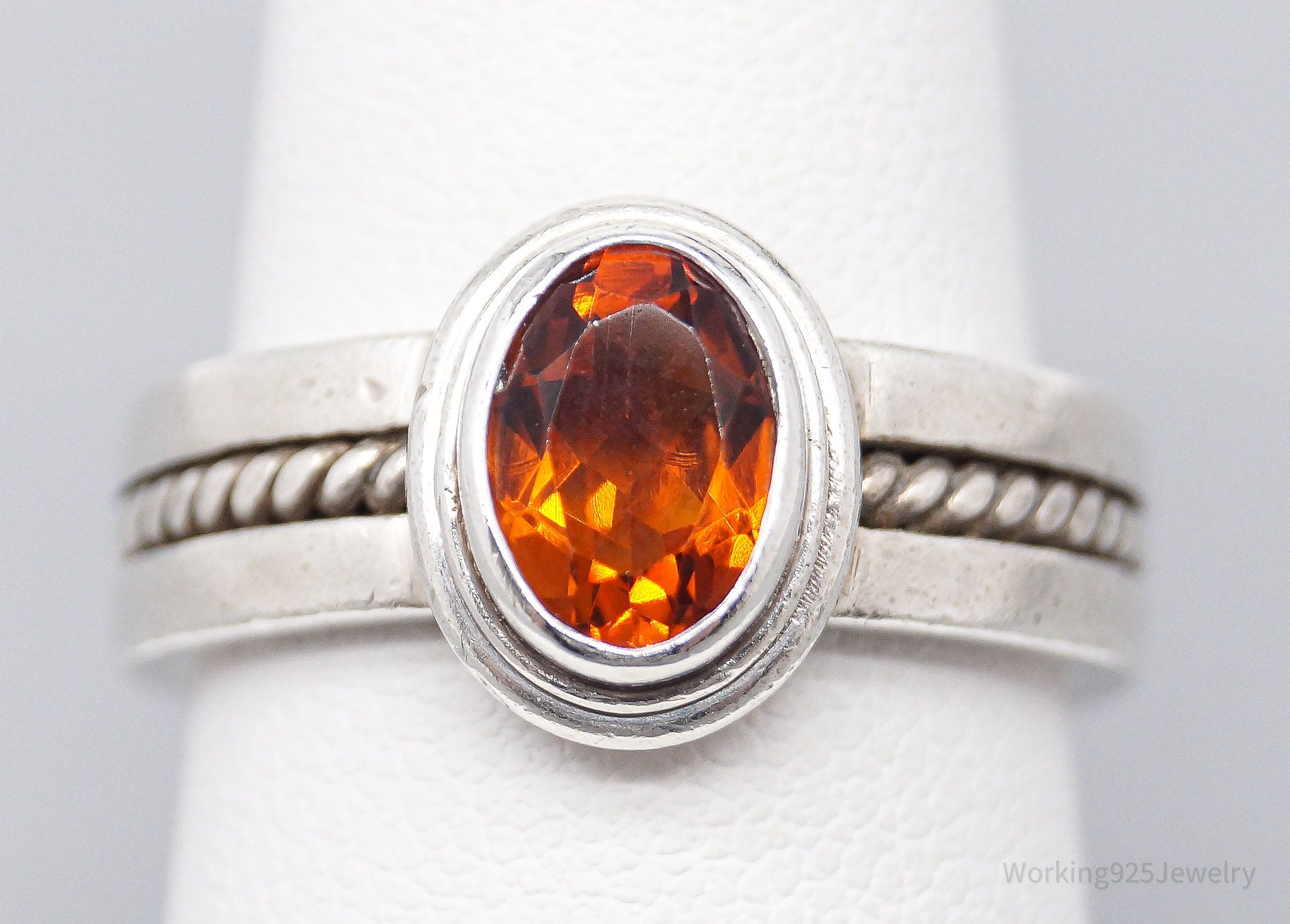 Vintage Citrine Sterling Silver Ring - Size 7.25