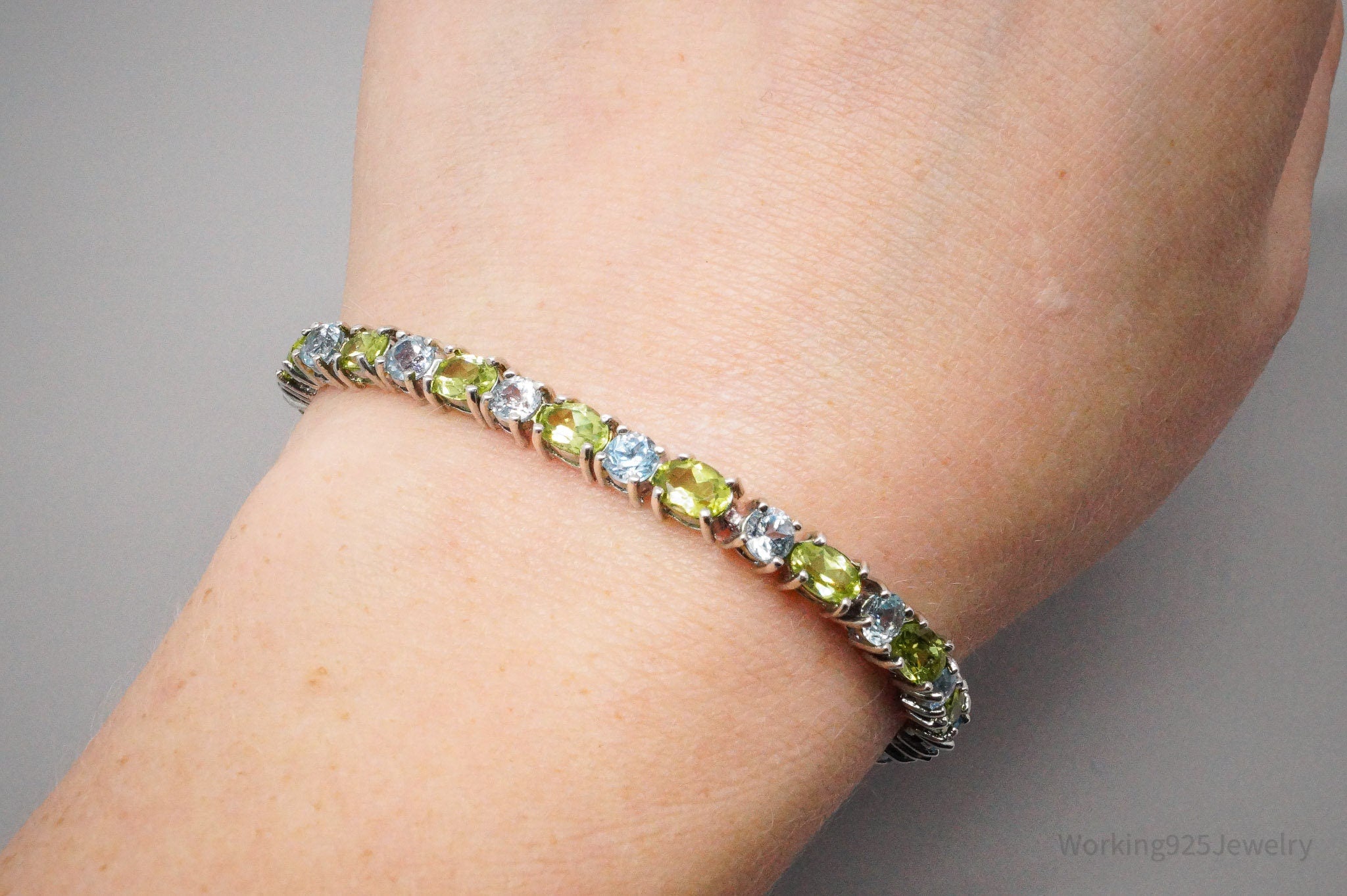 Vintage Designer DBJ Blue Topaz Peridot Sterling Silver Bracelet