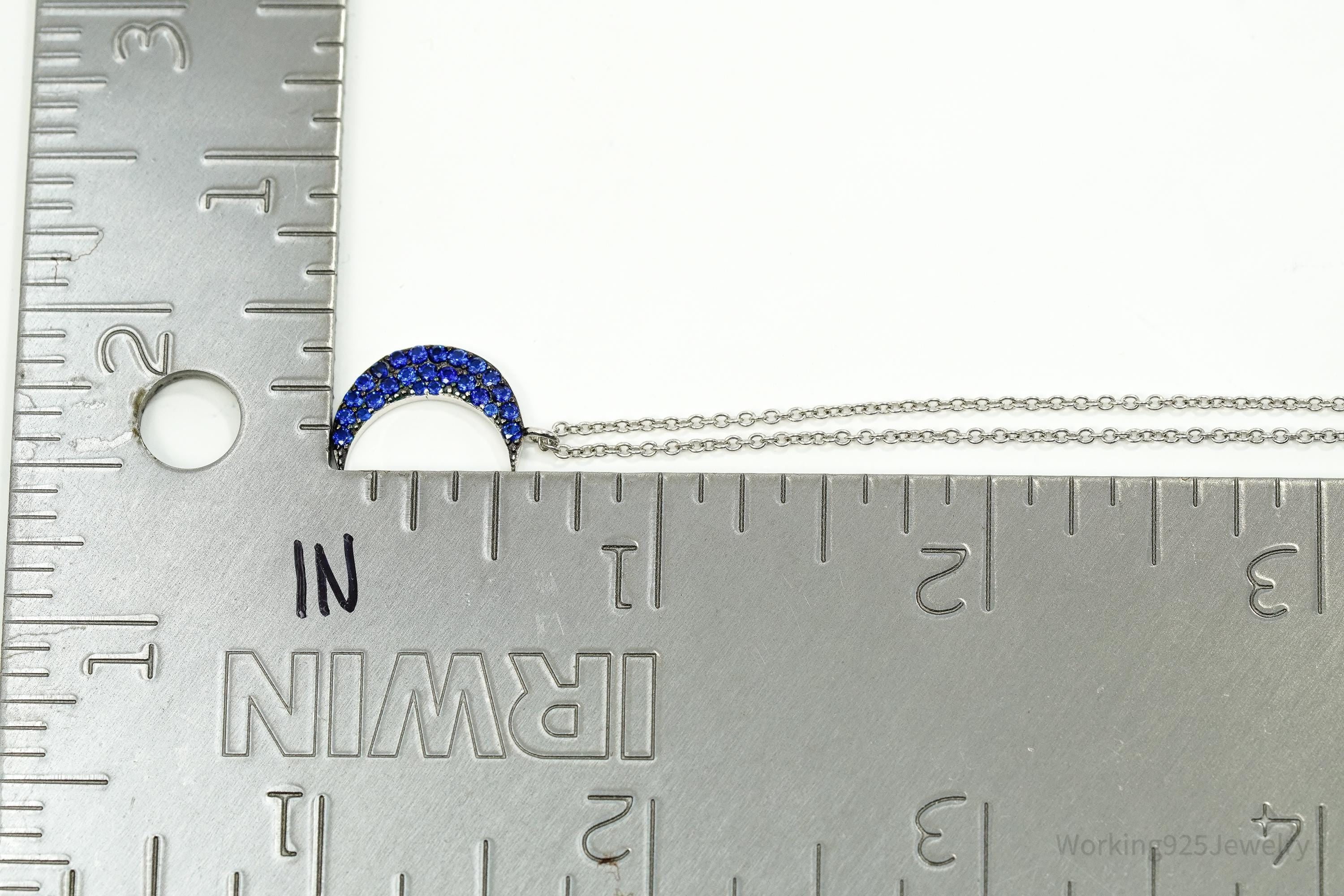 Vintage Blue Spinel Moon Sterling Silver Necklace 18"